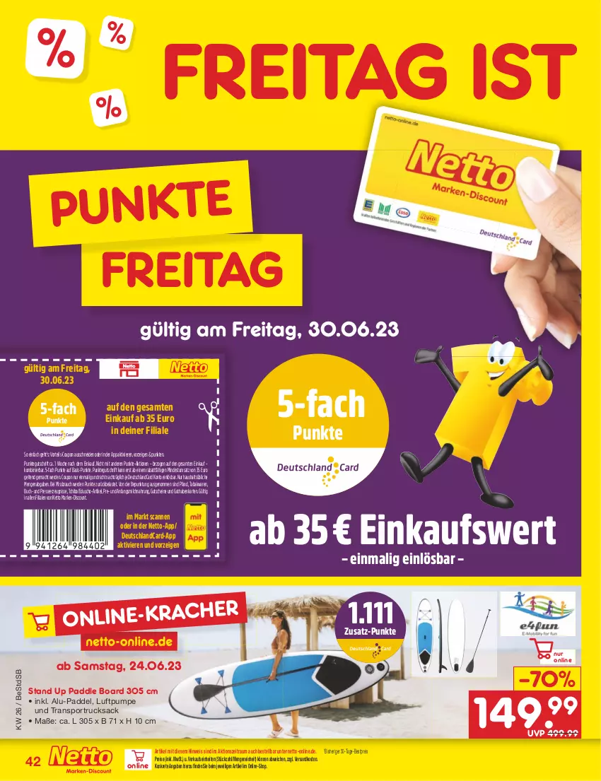 Aktueller Prospekt Netto Marken-Discount - Filial-Angebote - von 26.06 bis 01.07.2023 - strona 42 - produkty: bestpreis, buch, coupon, deutschlandcard, discount, eduscho, eis, erde, guthabenkarte, gutschein, gutscheine, mac, marken-discount, milch, ndk, Rauch, reis, rucksack, sac, Sport, Tchibo, Ti