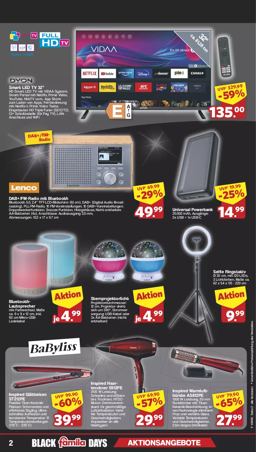 Aktueller Prospekt Famila - Prospekte - von 04.11 bis 09.11.2024 - strona 2 - produkty: AA-Batterien, angebot, angebote, asti, Bank, batterie, batterien, Bau, bürste, deka, deo, eis, elle, ente, fernbedienung, haartrockner, HbbTV, Holz, ladekabel, latte, lautsprecher, led tv, leds, messer, netflix, powerbank, Projektor, Radio, reis, Ria, ring, Rundbürste, teller, Ti, Trockner, tuner, usb, Warmluftbürste, weck, Yo