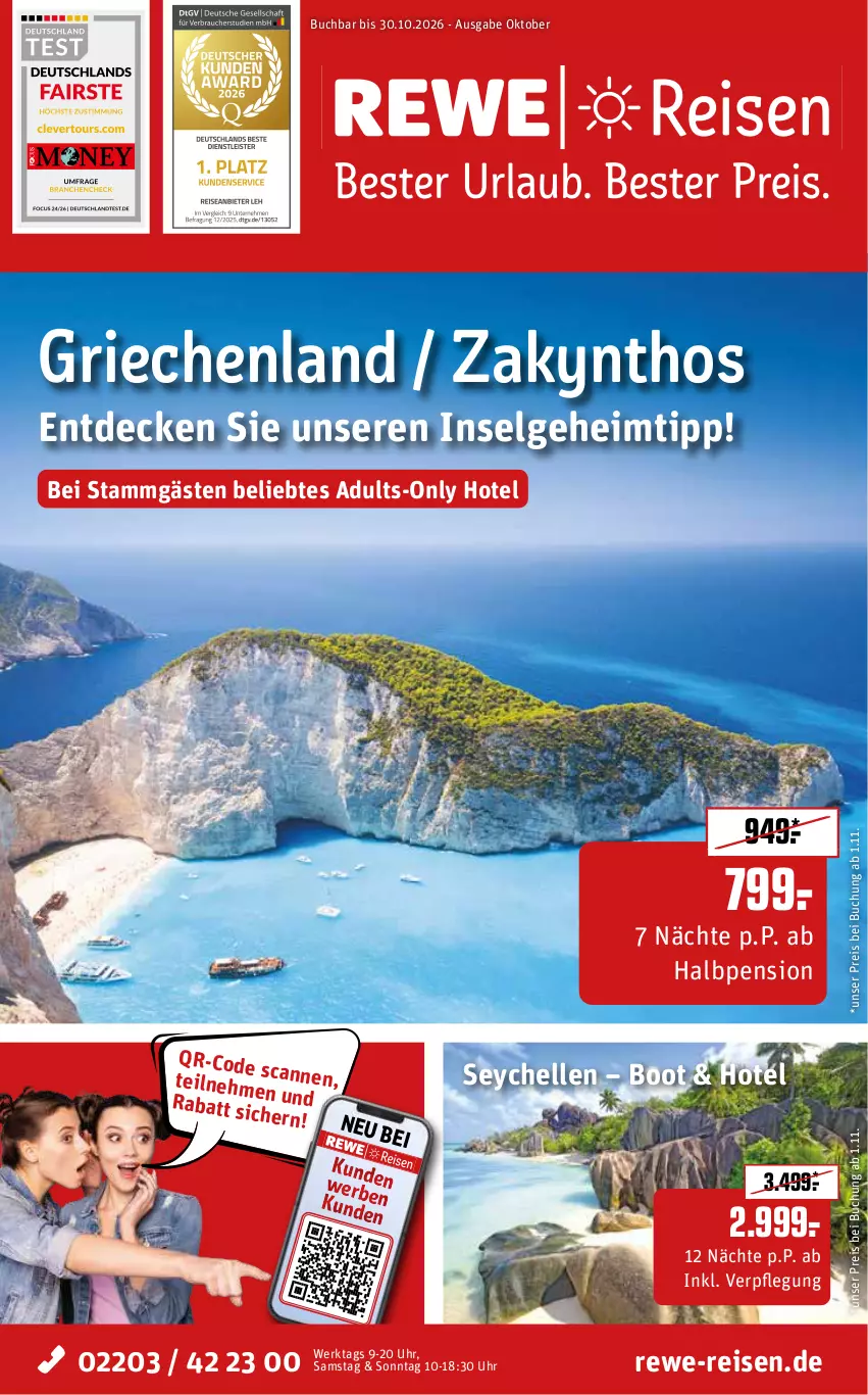 Aktueller Prospekt Rewe Reisen - Reiseprospekt - von 25.09 bis 30.10.2026 - strona 1 - produkty: buch, decke, eis, elle, LG, reis, Ti, uhr