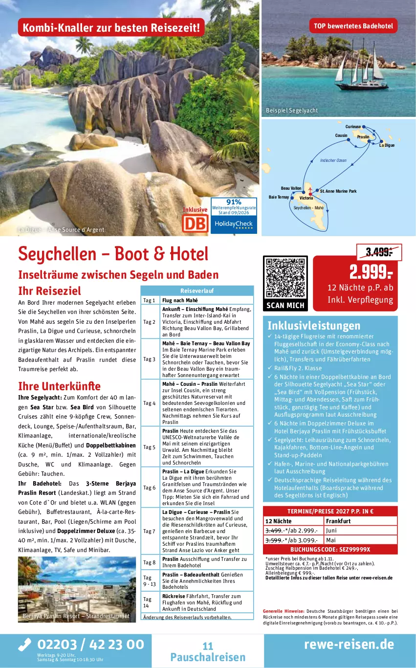 Aktueller Prospekt Rewe Reisen - Reiseprospekt - von 25.09 bis 30.10.2026 - strona 11 - produkty: Bad, barbecue, bett, buch, decke, deutschsprachige reiseleitung, dusche, eis, elle, Fahrrad, grill, Heu, inklusivleistungen, kaffee, Kajak, küche, Laufen, Liege, Mode, natur, perlen, pool, reis, reiseverlauf, rel, Ria, rwe, saft, Schal, schirme, tee, Ti, uhr, wasser, ZTE