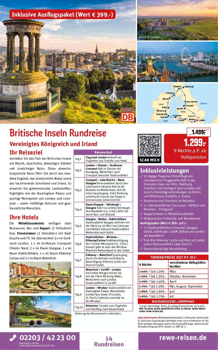 Aktueller Prospekt Rewe Reisen - Reiseprospekt - von 25.09 bis 30.10.2026 - strona 14 - produkty: arlo, Bad, buch, deutschsprachige reiseleitung, dusche, eis, Elektro, elle, inklusivleistungen, Kilkenny, Metro, natur, Nordsee, pool, pril, rama, reis, reiseverlauf, rel, schott, Ti, tisch, uhr, WICK