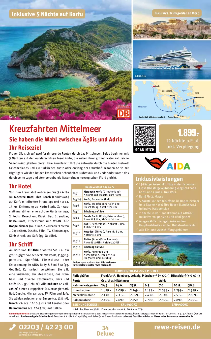 Aktueller Prospekt Rewe Reisen - Reiseprospekt - von 25.09 bis 30.10.2026 - strona 34 - produkty: Bad, balkonkabine, bett, body, buch, dusche, eis, elle, fenster, Garten, getränk, getränke, gin, inklusivleistungen, kreuzfahrten, kühlschrank, meerblickkabine, natur, Persona, pool, reis, reiseverlauf, rel, rezept, Ria, ring, rwe, Schrank, Sport, steak, Sushi, Ti, tisch, uhr