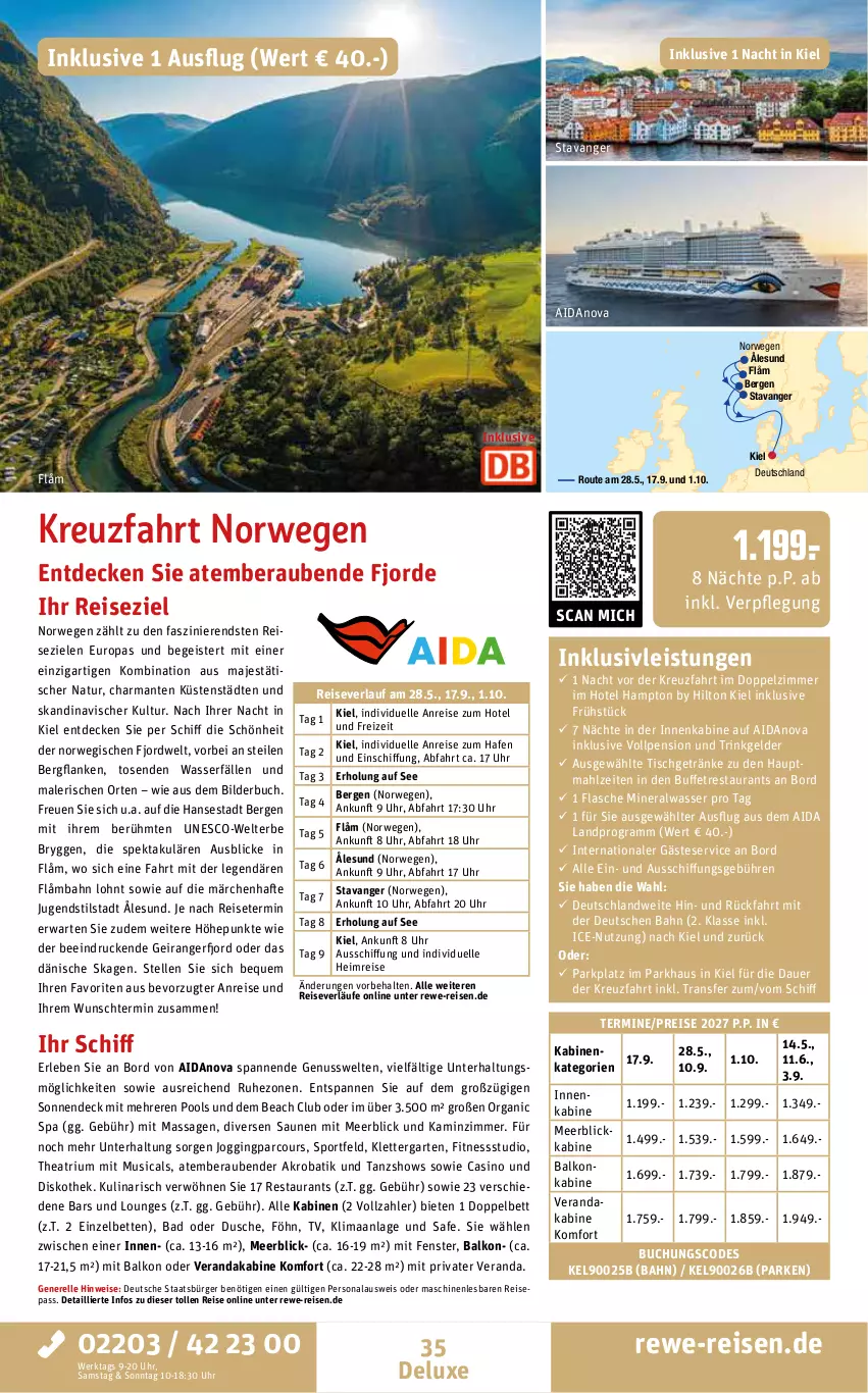 Aktueller Prospekt Rewe Reisen - Reiseprospekt - von 25.09 bis 30.10.2026 - strona 35 - produkty: Alwa, auer, Bad, balkonkabine, bett, Betten, buch, decke, dusche, eis, elle, fenster, flasche, Garten, getränk, getränke, gin, harman, inklusivleistungen, Kamin, meerblickkabine, mineralwasser, natur, nuss, Persona, pool, reis, reiseverlauf, rel, roba, rwe, Sport, Thea, Ti, tisch, uhr, usb, wasser
