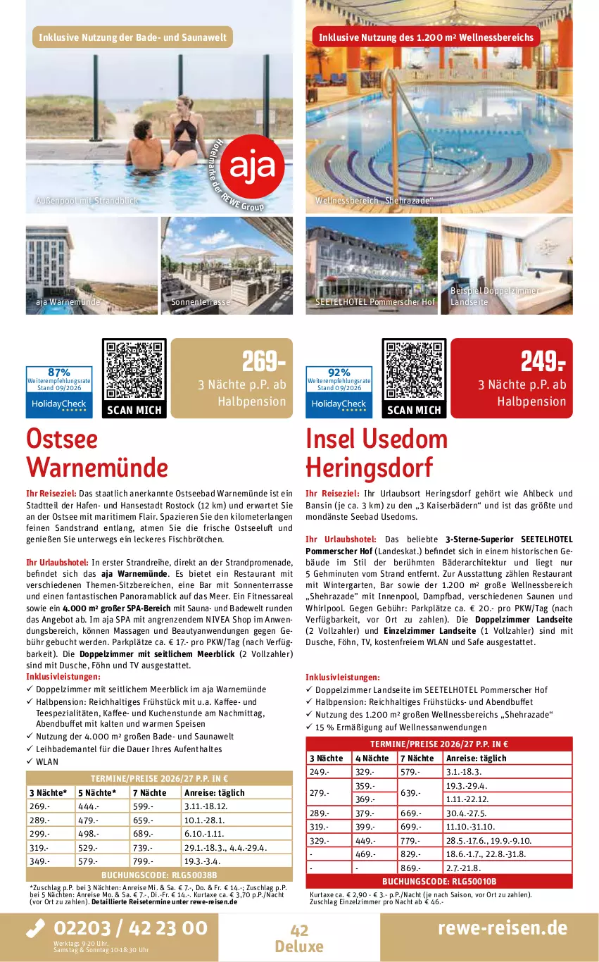 Aktueller Prospekt Rewe Reisen - Reiseprospekt - von 25.09 bis 30.10.2026 - strona 42 - produkty: angebot, asti, auer, axe, Bad, Bademantel, brötchen, buch, dusche, eis, ente, erde, fanta, fisch, Garten, hering, Herings, inklusivleistungen, innenpool, kaffee, Kaiser, kuchen, kurtaxe, LG, mab, Mantel, nivea, Pommersche, pool, rama, reis, ring, rwe, Spezi, tee, Ti, tisch, uhr, wellnessbereich, Whirlpool