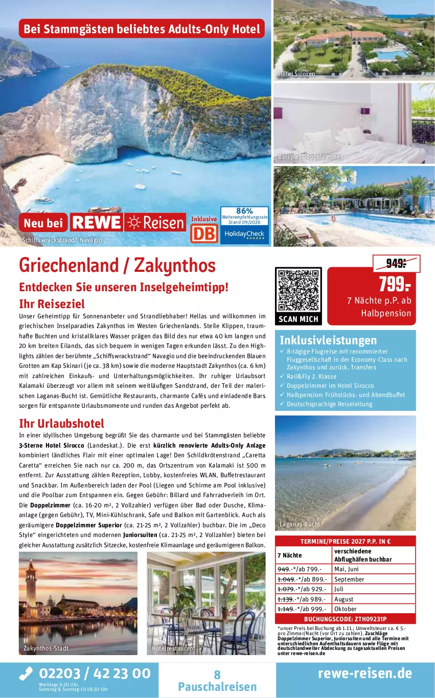 Aktueller Prospekt Rewe Reisen - Reiseprospekt - von 25.09 bis 30.10.2026 - strona 8 - produkty: angebot, auer, Bad, Brei, buch, decke, deutschsprachige reiseleitung, dusche, eis, elle, ente, Fahrrad, Garten, harman, hella, inklusivleistungen, kühlschrank, LG, Liege, Mode, pool, reis, rezept, rum, Schal, schirme, Schrank, snack, Ti, uhr, wasser, Weste