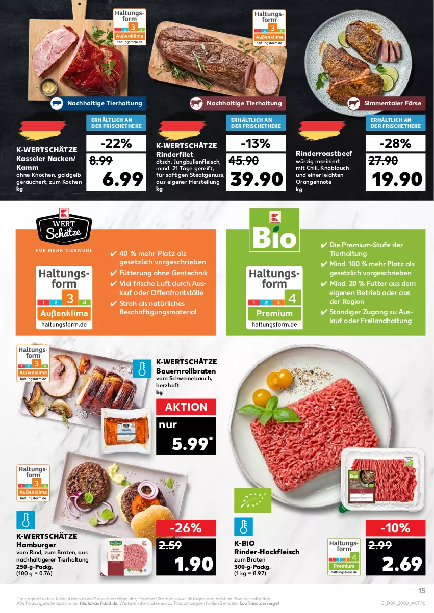 Aktueller Prospekt Kaufland - von 03.03 bis 09.03.2022 - strona 15 - produkty: angebot, angebote, auer, Bau, Bauer, beef, besteck, bio, braten, burger, chili, eis, elle, ente, filet, fleisch, geschirr, hackfleisch, hamburger, ilag, jungbullen, kasseler, knoblauch, nuss, orange, orangen, Ria, rind, rinder, rinder-hackfleisch, rinderfilet, roastbeef, rollbraten, saft, schwein, schweine, Schweinebauch, sim, steak, teller, Ti, wein, weine