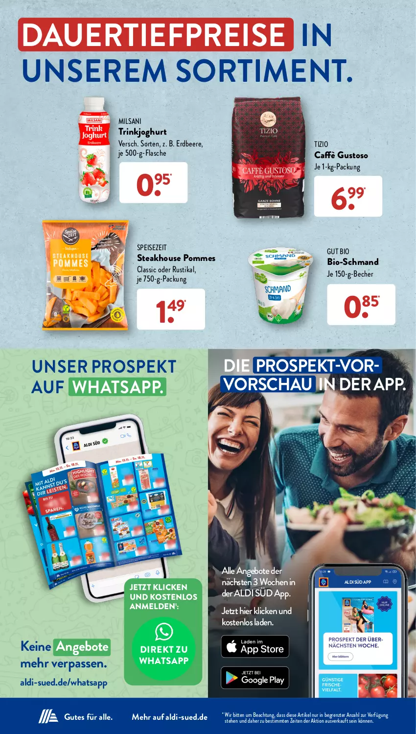 Aktueller Prospekt AldiSud - NÄCHSTE WOCHE - von 06.11 bis 11.11.2023 - strona 3 - produkty: aldi, angebot, angebote, auer, Becher, beere, bio, dauertiefpreis, eis, erdbeere, flasche, joghur, joghurt, pommes, reis, schmand, steak, Ti, tiefpreis, ZTE