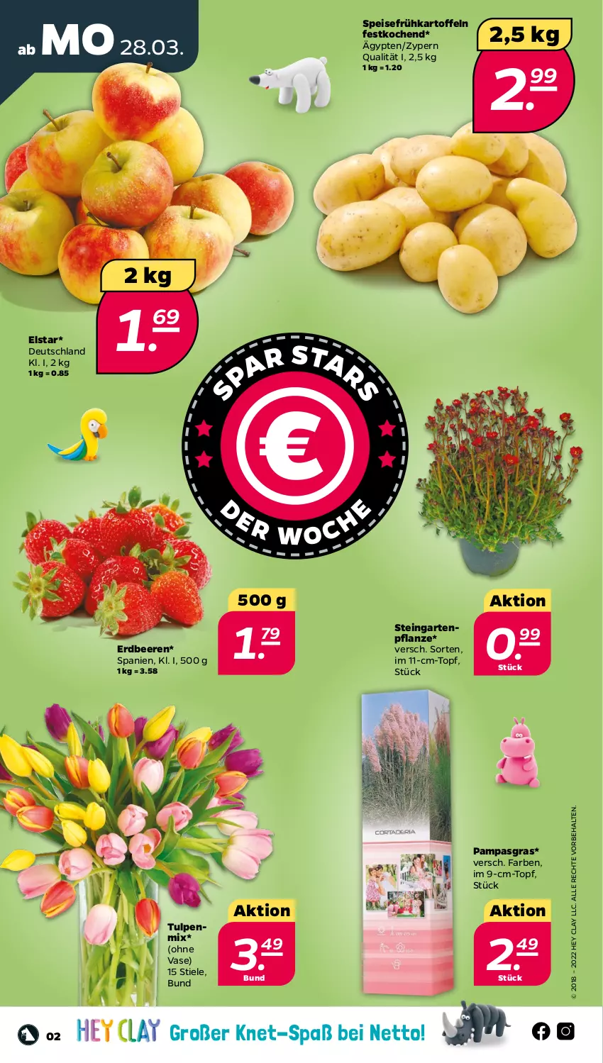 Aktueller Prospekt Netto - Angebote ab Montag - von 28.03 bis 02.04.2022 - strona 2 - produkty: beere, beeren, eis, erdbeere, erdbeeren, Frühkartoffeln, Garten, Gartenpflanze, im 9-cm-topf, kartoffel, kartoffeln, pflanze, speisefrühkartoffeln, Ti, topf, Vase