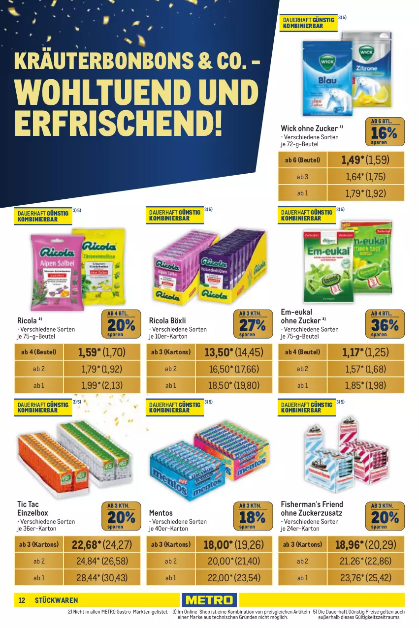 Aktueller Prospekt Metro - Händler Journal - von 02.10 bis 16.10.2024 - strona 12 - produkty: auer, beutel, bonbons, cola, eis, kräuter, mentos, Metro, metro gastro, reis, Ricola, Ti, WICK, zucker