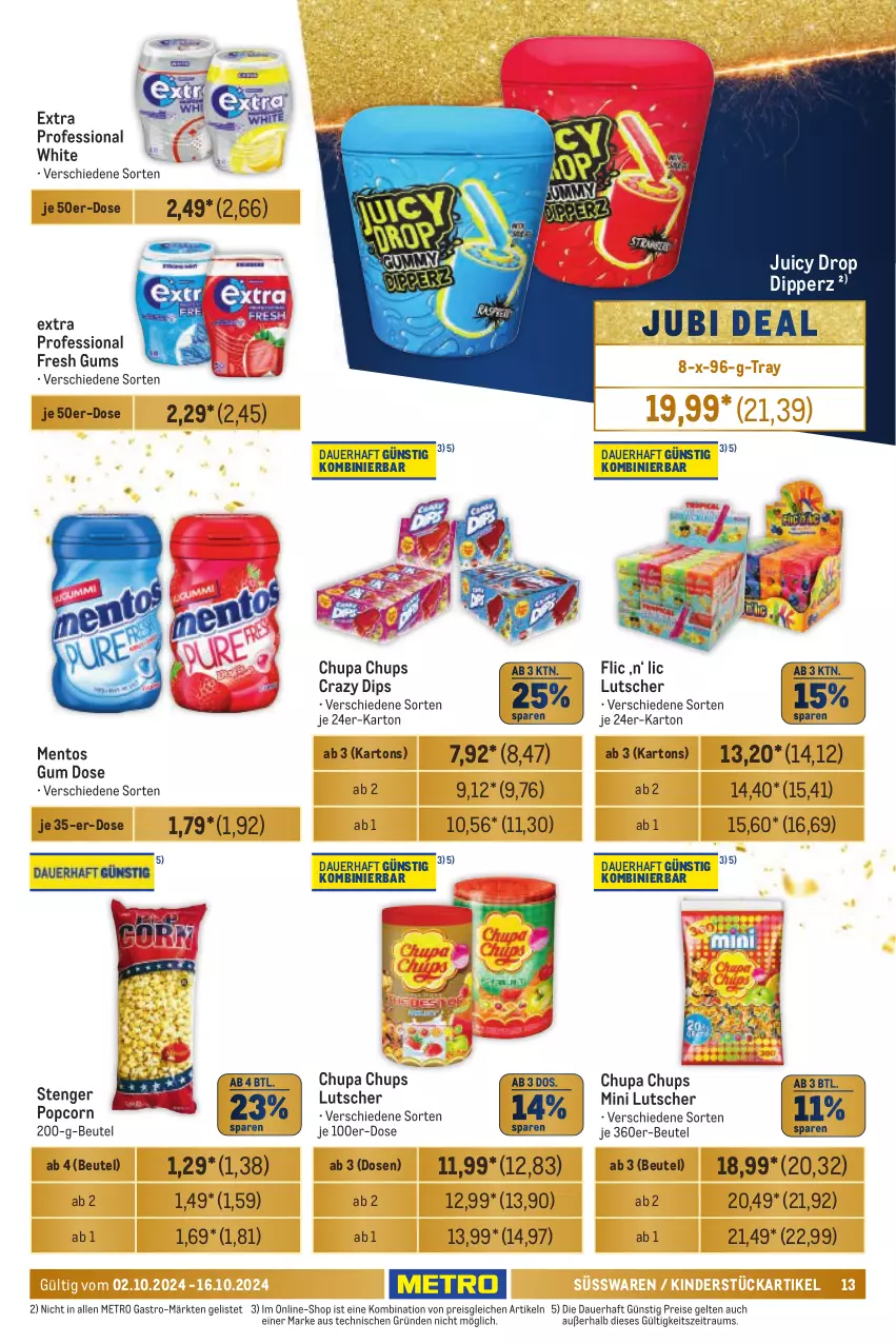 Aktueller Prospekt Metro - Händler Journal - von 02.10 bis 16.10.2024 - strona 13 - produkty: auer, beutel, chupa, chupa chups, dip, eis, Kinder, Lutscher, mentos, Metro, metro gastro, popcorn, reis, süsswaren, Ti