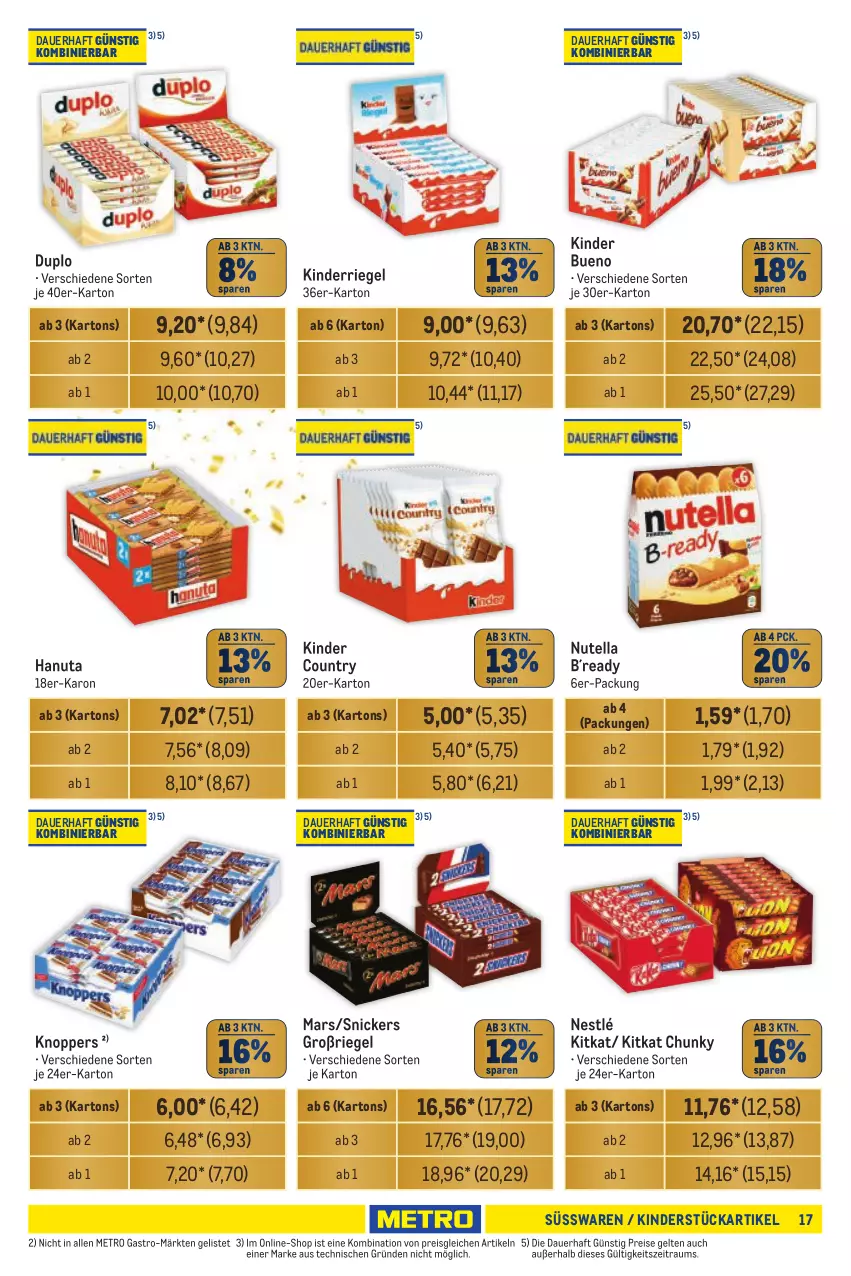 Aktueller Prospekt Metro - Händler Journal - von 02.10 bis 16.10.2024 - strona 17 - produkty: auer, duplo, eis, hanuta, Kinder, kinder bueno, kinder country, kitkat, knoppers, mars, Metro, metro gastro, nestlé, nutella, reis, riegel, snickers, süsswaren, Ti