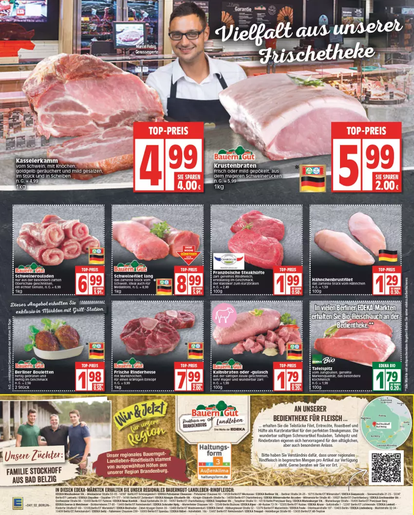 Aktueller Prospekt Edeka - Angebote der Woche - von 10.10 bis 15.10.2022 - strona 2 - produkty: angebot, arlo, auer, Bad, Bau, Bauer, beef, Berger, berliner, bio, braten, brustfilet, burger, deka, edeka bio, eintopf, eis, filet, fleisch, gin, gulasch, hähnchenbrust, hähnchenbrustfilet, Hefe, HP, jungbullen, kasseler, krustenbraten, latte, mac, nero, nuss, rel, rind, rinder, rinderbraten, rindfleisch, roastbeef, rouladen, saft, salz, Schal, Schale, schnitten, schwein, schweine, schweinefilet, Schweineroulade, siemens, steak, steakhüfte, tafelspitz, Ti, topf, wein, weine, ZTE