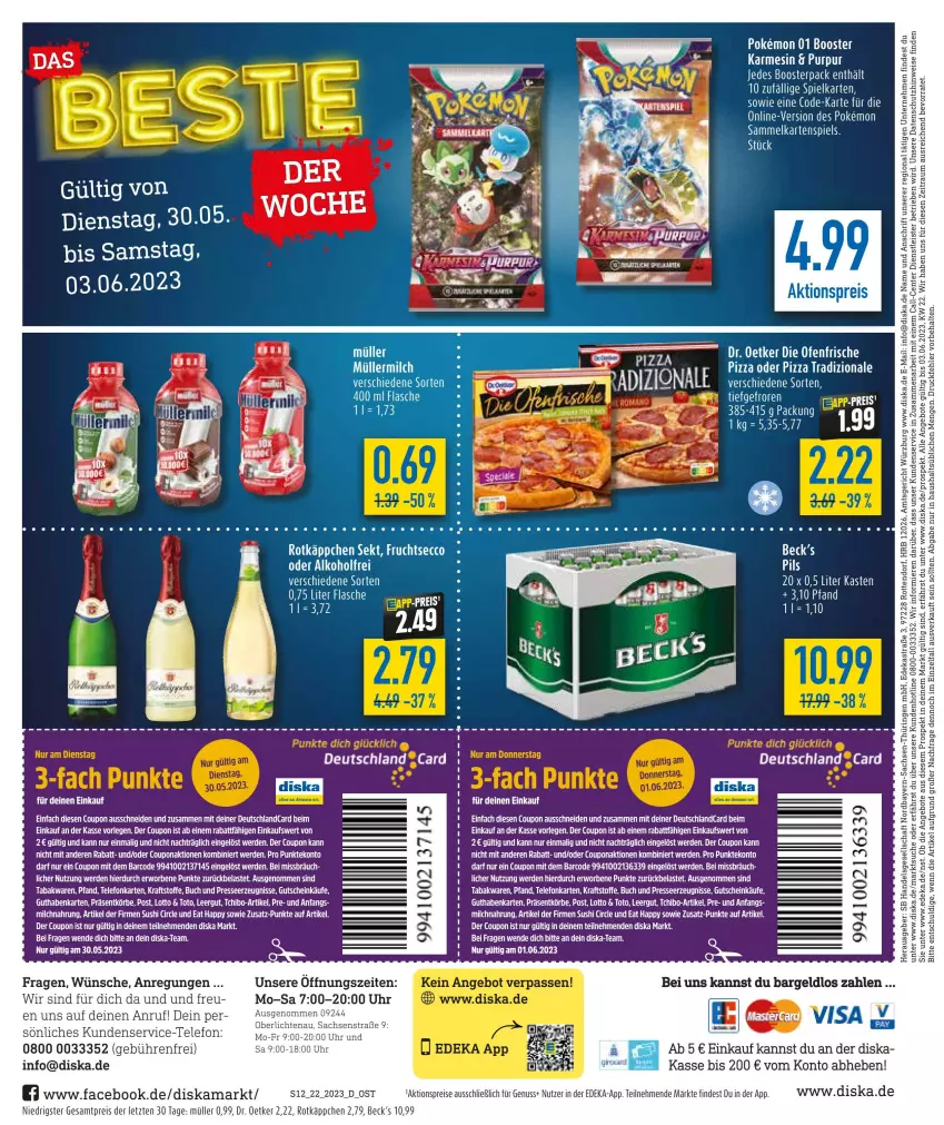 Aktueller Prospekt Diska - Prospekte - von 30.05 bis 03.06.2023 - strona 12 - produkty: aktionspreis, angebot, angebote, Astra, buch, coupon, deka, die ofenfrische, Dr. Oetker, ecco, eis, ente, erde, flasche, frucht, fruchtsecco, guthabenkarte, gutschein, Kartenspiel, kraft, kuchen, LG, Müller, nuss, Ofen, pizza, pizza tradizionale, reis, ring, rotkäppchen, sac, sekt, Tchibo, tee, telefon, Ti, tradizionale, uhr, ZTE