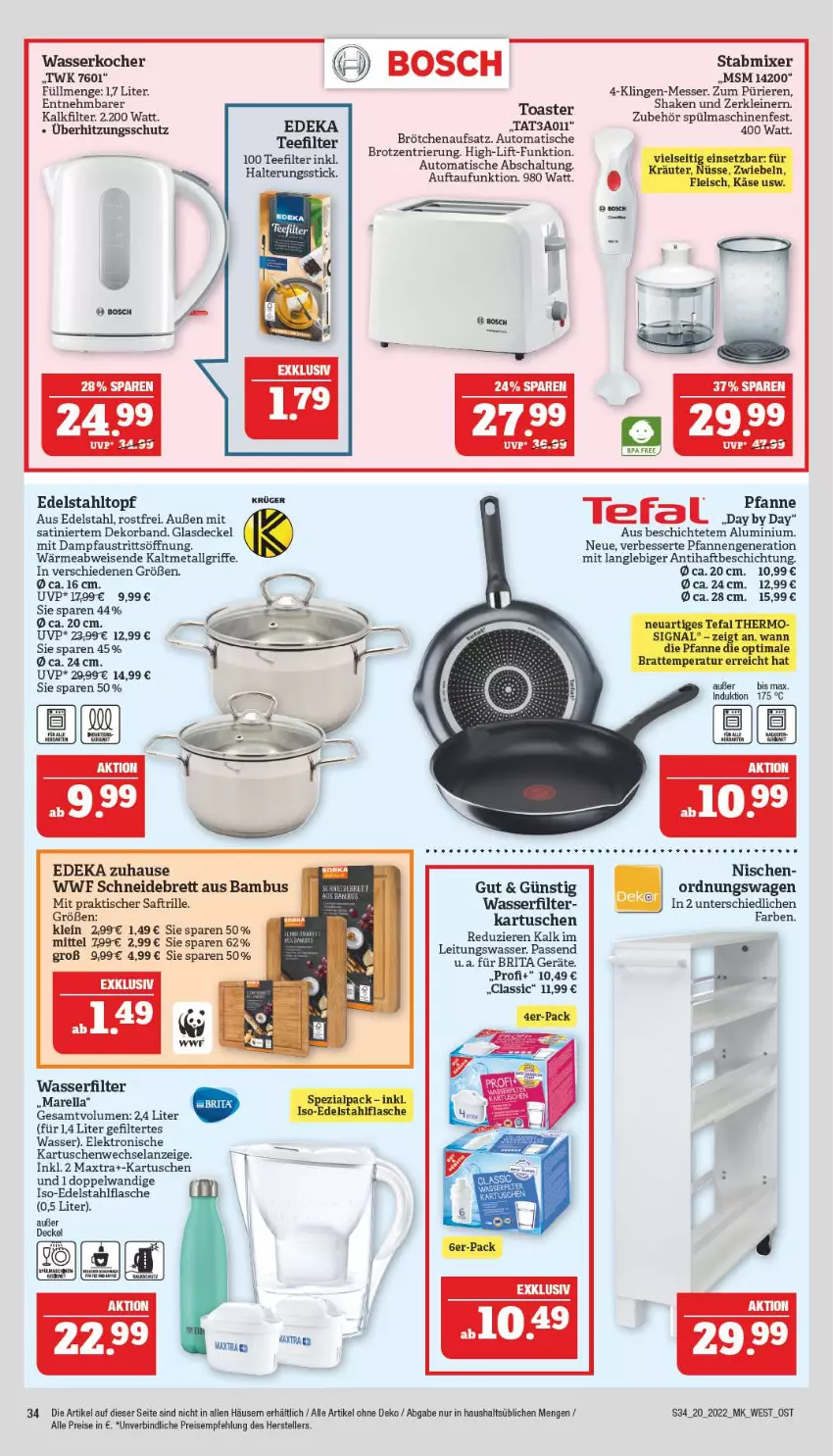 Aktueller Prospekt Marktkauf - Prospekt - von 15.05 bis 21.05.2022 - strona 34 - produkty: aust, auto, bambus, bosch, brita, brot, brötchen, brötchenaufsatz, decke, Deckel, deka, edelstahl, eis, Elan, Elektro, elle, flasche, Glasdeckel, gsw, korb, leine, LG, Maxtra, messer, Mixer, pfanne, pfannen, Pfau, reis, saft, Schal, schneidebrett, shake, spülmaschinen, stabmixer, tee, teller, Ti, tisch, toast, toaster, topf, überhitzungsschutz, wasser, wasserfilter