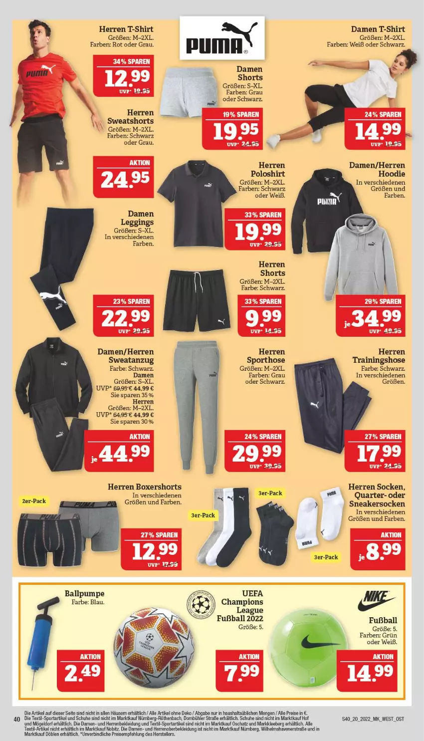 Aktueller Prospekt Marktkauf - Prospekt - von 15.05 bis 21.05.2022 - strona 40 - produkty: Anzug, ball, champion, damen t-shirt, eis, elle, Fußball, gin, herren poloshirt, hose, kleid, Kleidung, leggings, poloshirt, reis, schuhe, shirt, shorts, sneaker, sneakersocken, socken, Sport, sweatshorts, T-Shirt, teller, Ti, Trainingshose