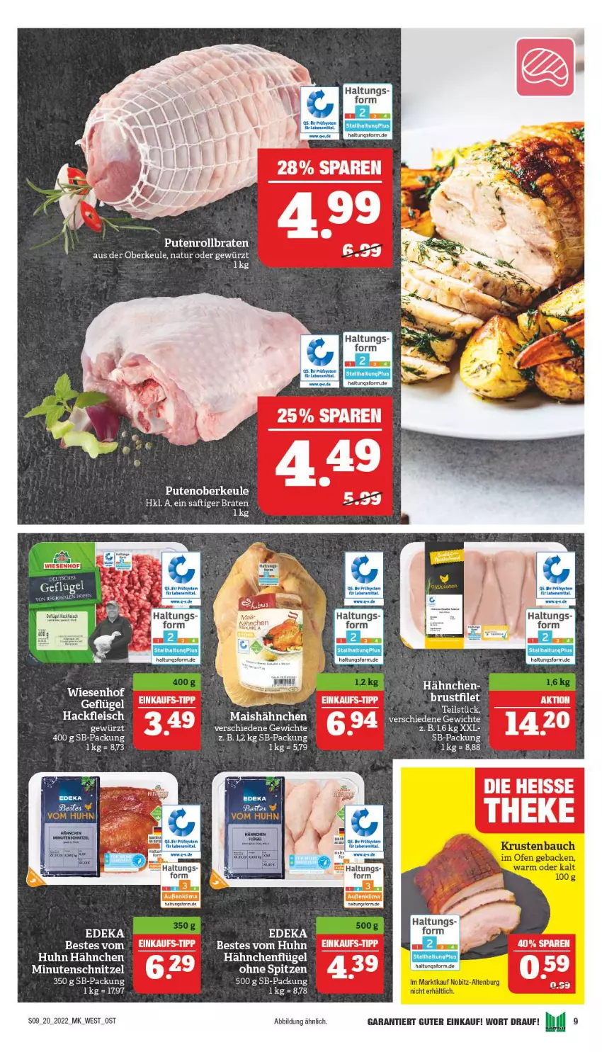 Aktueller Prospekt Marktkauf - Prospekt - von 15.05 bis 21.05.2022 - strona 9 - produkty: Bau, braten, deka, eis, fleisch, geback, Geflügel, gewürz, hackfleisch, hähnchenflügel, mais, minutenschnitzel, natur, Ofen, pute, Putenoberkeule, Putenrollbraten, rollbraten, schnitzel, Ti, wiesenhof