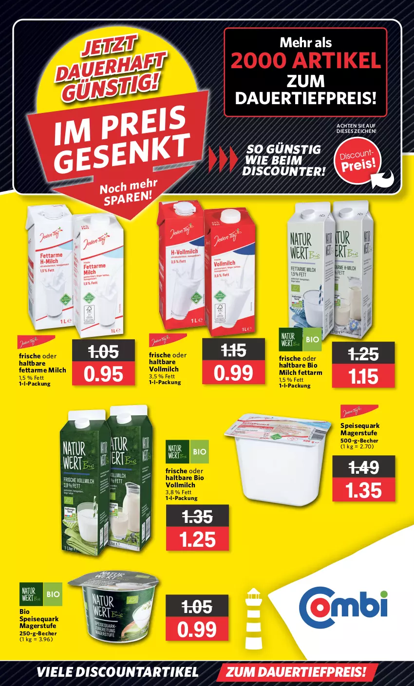 Aktueller Prospekt Combi - Prospekte - von 16.06 bis 31.12.2023 - strona 1 - produkty: angebot, angebote, auer, Becher, bio, dauertiefpreis, discount, eis, milch, quark, reis, speisequark, Ti, tiefpreis, vollmilch