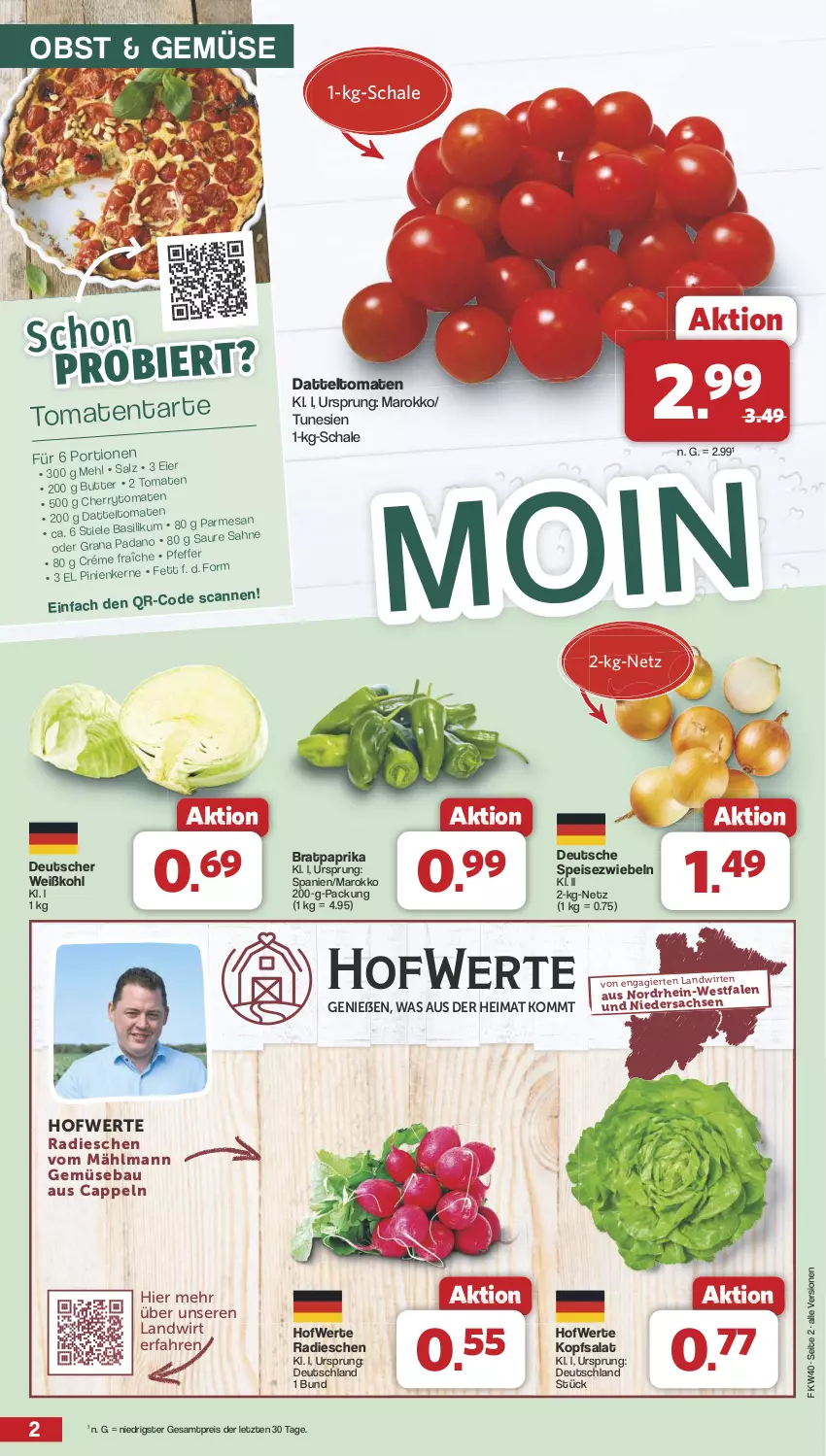 Aktueller Prospekt Famila - Prospekte - von 30.09 bis 05.10.2024 - strona 2 - produkty: Bau, Cap, datteltomaten, eis, kopfsalat, obst, paprika, radieschen, reis, sac, salat, Schal, Schale, Speisezwiebeln, Ti, tomate, tomaten, Weißkohl, ZTE, zwiebel, zwiebeln