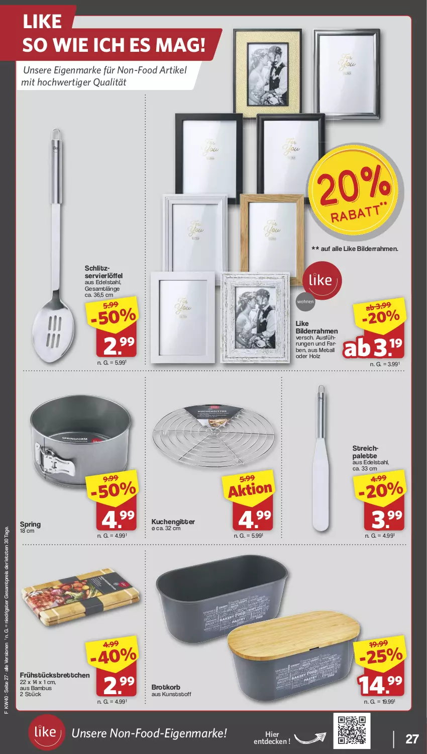 Aktueller Prospekt Famila - Prospekte - von 30.09 bis 05.10.2024 - strona 27 - produkty: angebot, angebote, bambus, bilderrahmen, Brettchen, brot, Brotkorb, decke, edelstahl, eis, Holz, korb, kuchen, Löffel, Palette, reis, ring, Ti, ZTE