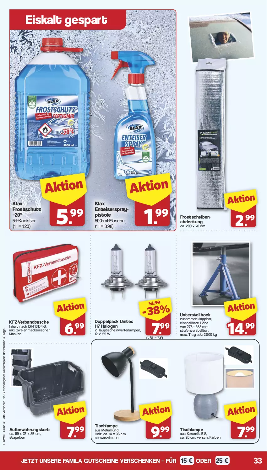 Aktueller Prospekt Famila - Prospekte - von 30.09 bis 05.10.2024 - strona 33 - produkty: braun, eier, eis, ente, flasche, gutschein, gutscheine, Holz, korb, Lampe, Maske, reis, Scheinwerferlampe, Tasche, Ti, tisch, Tischlampe, unitec, ZTE