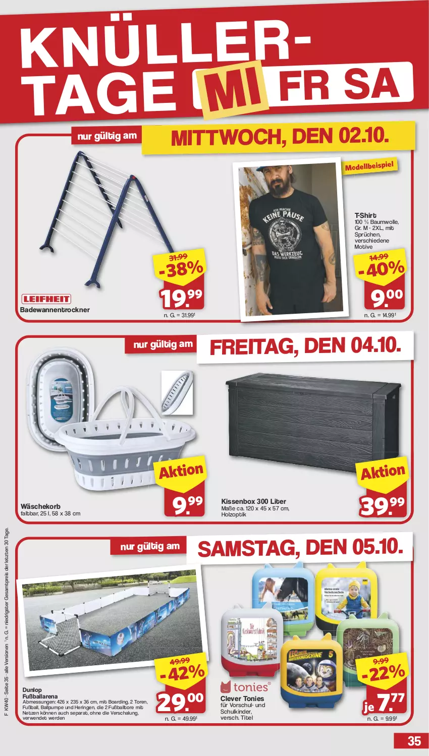 Aktueller Prospekt Famila - Prospekte - von 30.09 bis 05.10.2024 - strona 35 - produkty: Bad, Badewanne, ball, Bau, baumwolle, dell, dunlop, eis, erde, Fußball, Fußballtore, hering, Holz, Kinder, kissen, korb, Mode, reis, ring, rwe, Schal, shirt, T-Shirt, Ti, Trockner, Wanne, wäschekorb, wolle, ZTE