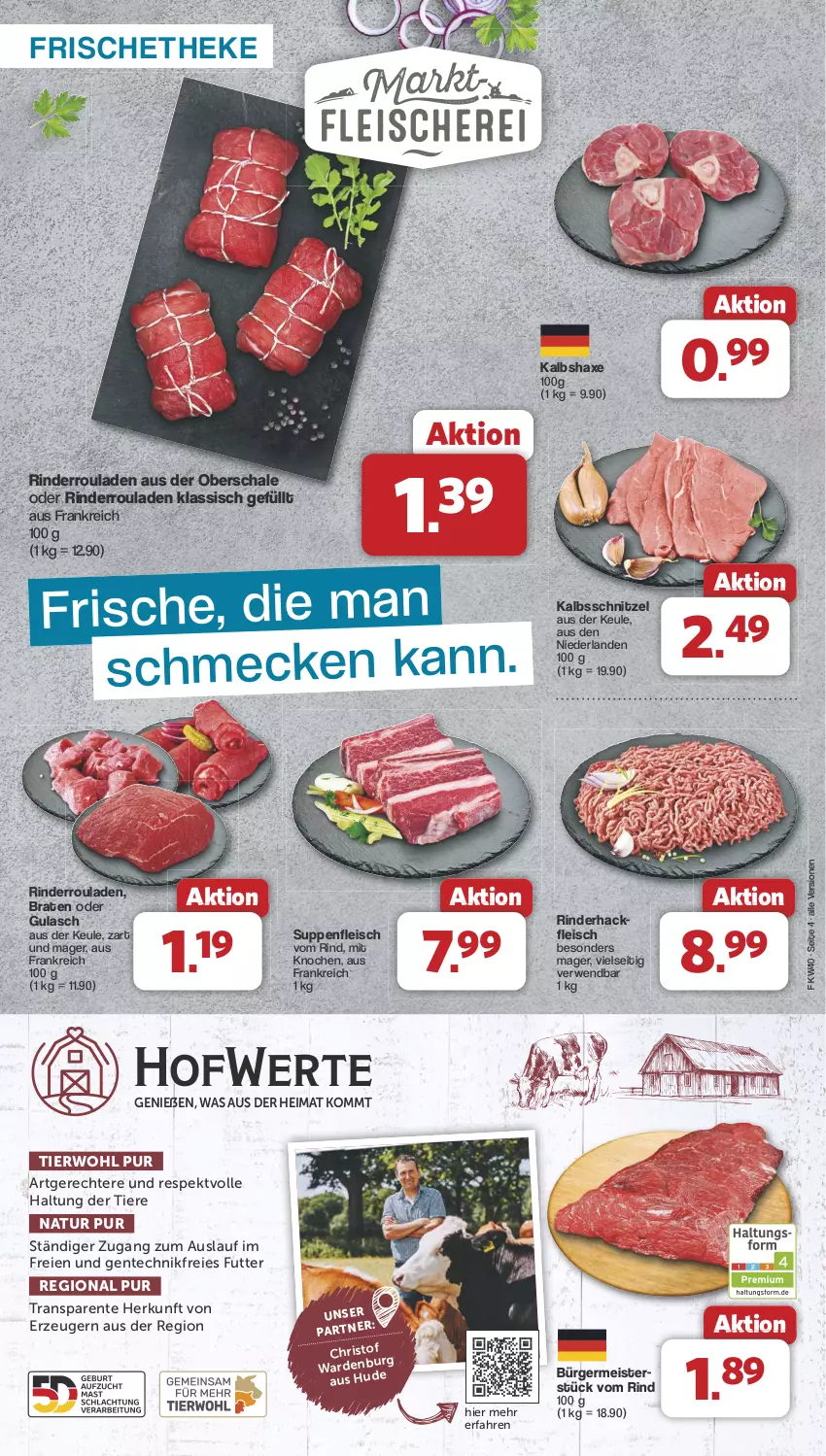 Aktueller Prospekt Famila - Prospekte - von 30.09 bis 05.10.2024 - strona 4 - produkty: axe, braten, eis, ente, fleisch, Germ, gulasch, hackfleisch, Haxe, Kalbshaxe, kalbsschnitzel, Meister, natur, rind, rinder, rinderhackfleisch, Rinderroulade, rinderrouladen, rouladen, rwe, Schal, Schale, schnitzel, suppe, suppen, suppenfleisch, Ti, Tiere