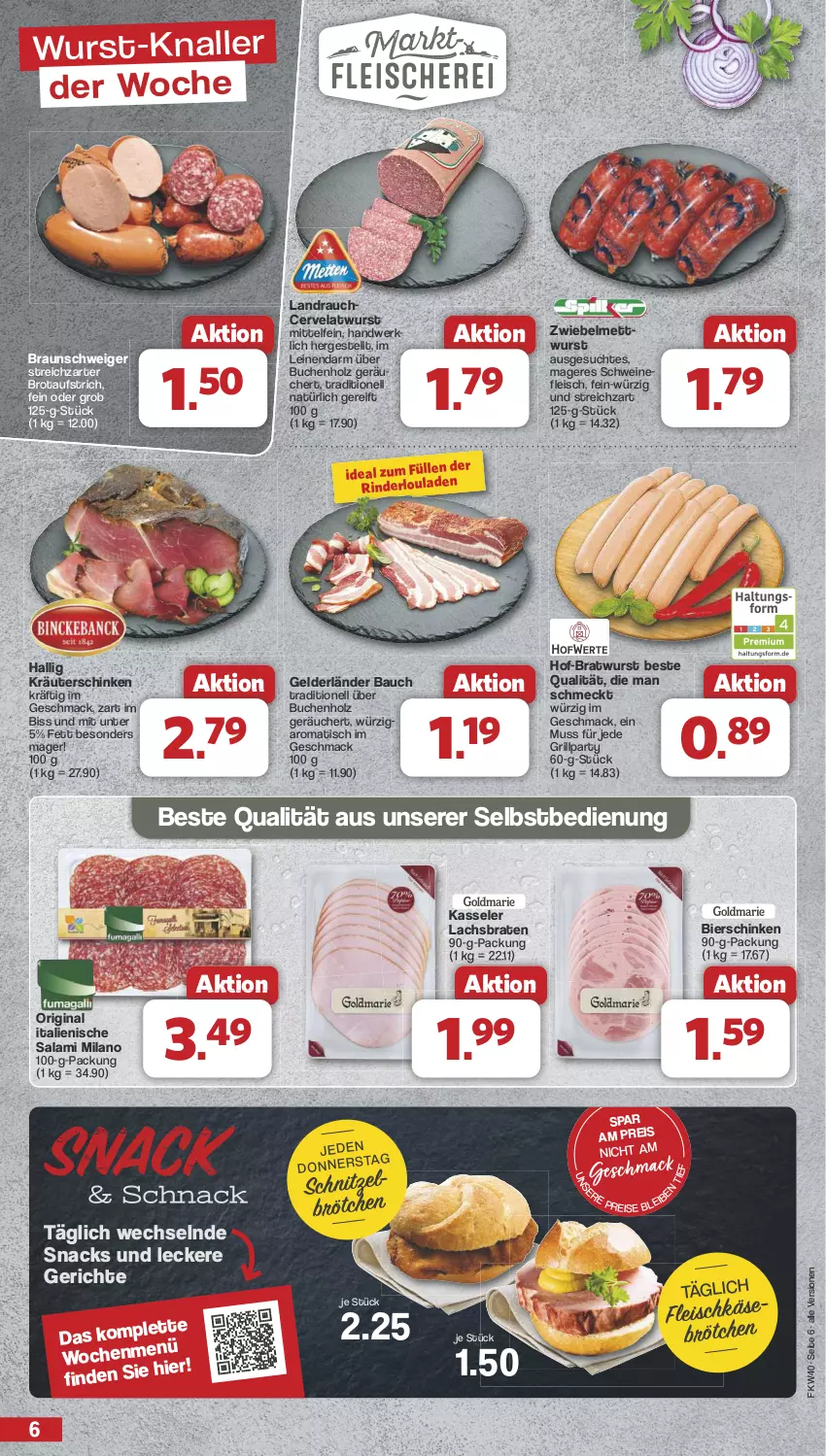 Aktueller Prospekt Famila - Prospekte - von 30.09 bis 05.10.2024 - strona 6 - produkty: aufstrich, Bau, bier, bierschinken, braten, bratwurst, braun, brot, brotaufstrich, brötchen, buch, eis, fleisch, gin, grill, Holz, kasseler, kräuter, lachs, Lachsbraten, leine, mac, Mett, mettwurst, Rauch, reis, salami, schinken, schnitzel, schwein, schweine, snack, snacks, Streichzart, Ti, tisch, wein, weine, wurst, zwiebel, zwiebelmettwurst