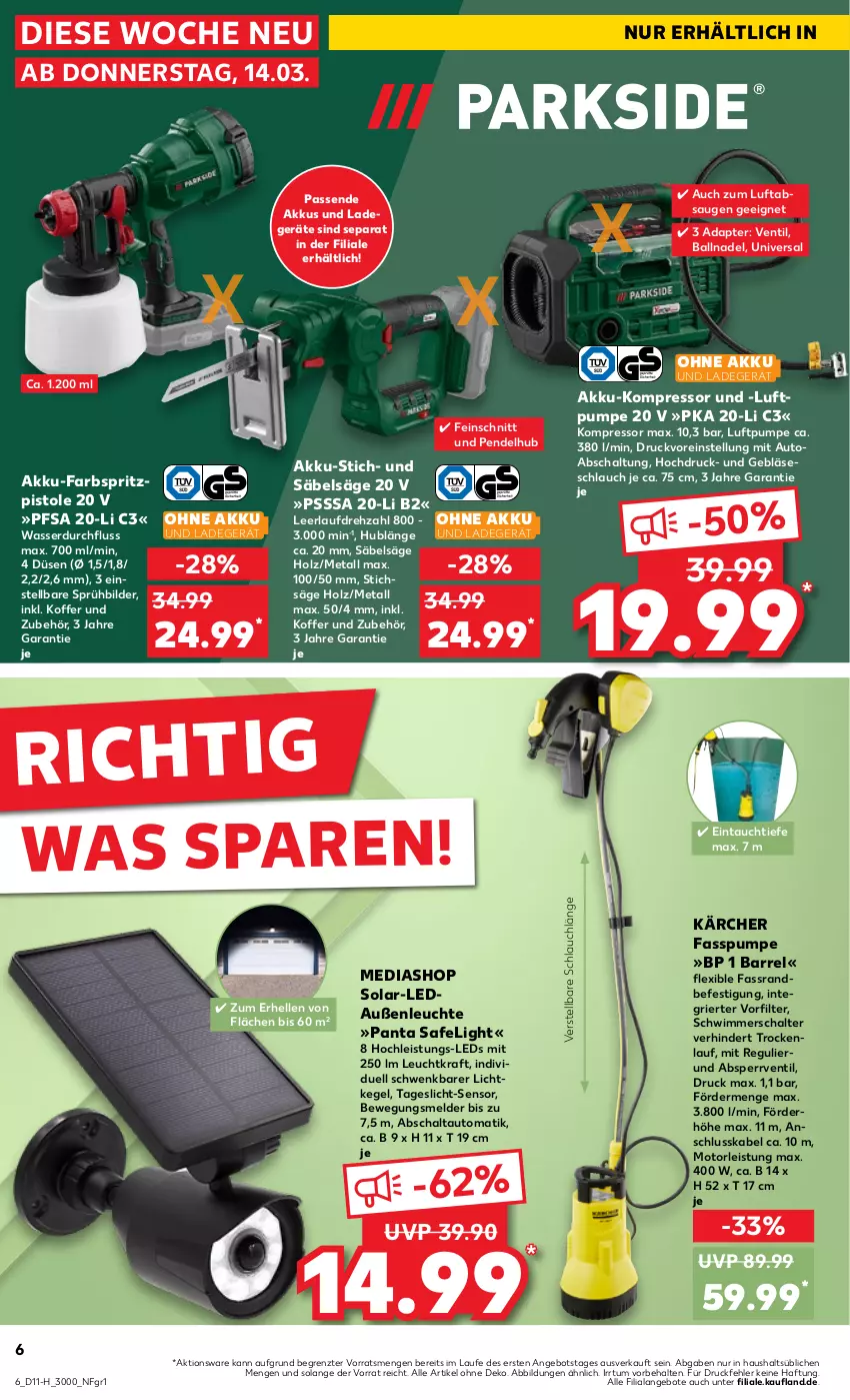 Aktueller Prospekt Kaufland - Extra-Angebote - von 14.03 bis 20.03.2024 - strona 6 - produkty: adapter, akku, angebot, angebote, auto, ball, eis, elle, Holz, Kärcher, koffer, kompressor, kraft, ladegerät, leds, Leuchte, mediashop, ohne akku und ladegerät, rel, Säbelsäge, säge, Schal, schlauch, stichsäge, Ti, wasser, ZTE