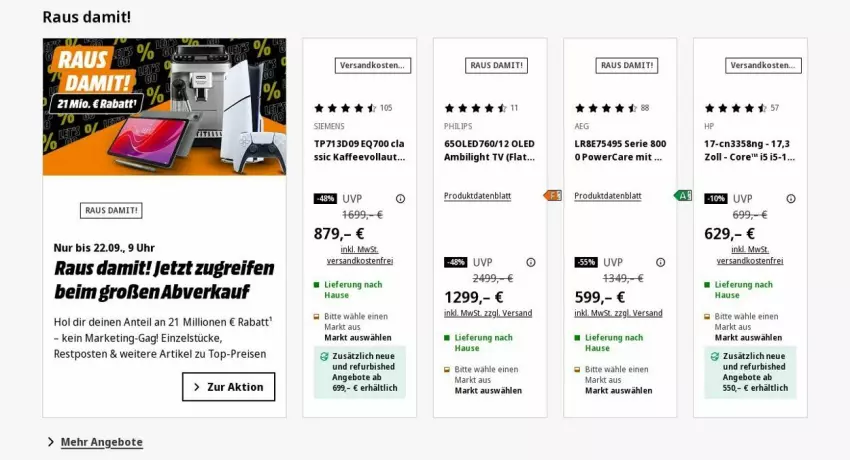 Aktueller Prospekt Saturn - Prospekte - von 08.09 bis 17.09.2025 - strona 1 - produkty: aeg, angebot, angebote, eis, HP, kaffee, lion, ndk, Philips, reifen, reis, siemens, Ti, top-preis, uhr, versandkostenfrei