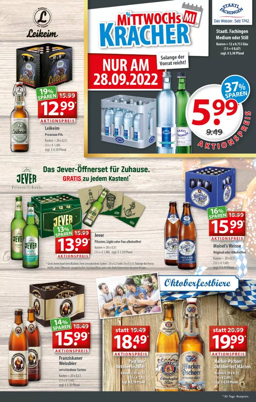 Aktueller Prospekt Getraenkeland - von 19.09 bis 01.10.2022 - strona 3 - produkty: alkohol, bestpreis, bier, eis, flasche, flaschenöffner, franziskaner, gin, jever, mais, pils, pilsener, premium pils, reis, Staatl. Fachingen, Ti, Untersetzer, wasser, weissbier