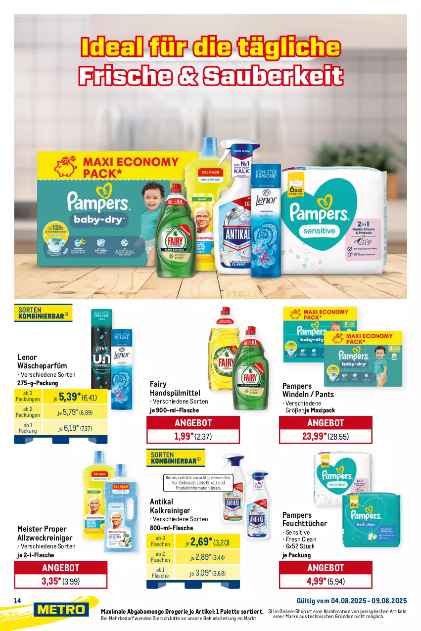Aktueller Prospekt Metro - Starke Marken - von 04.08 bis 09.08.2025 - strona 14 - produkty: allzweckreiniger, Alwa, Always, angebot, aufsteckbürsten, bree, bürste, bürsten, creme, eis, fairy, feuchttücher, flasche, gillette, gillette venus, Kalkreiniger, lenor, mac, mach3, Meister, meister proper, oral-b, Palette, pampers, pantene, pantene pro-v, Pants, papier, pro-v, Rasierschaum, reiniger, reis, shampoo, slip, slipeinlagen, spülmittel, spülung, Systemklingen, Ti, tücher, venus, wäscheparfüm, waschmittel, weck, windeln, zahncreme