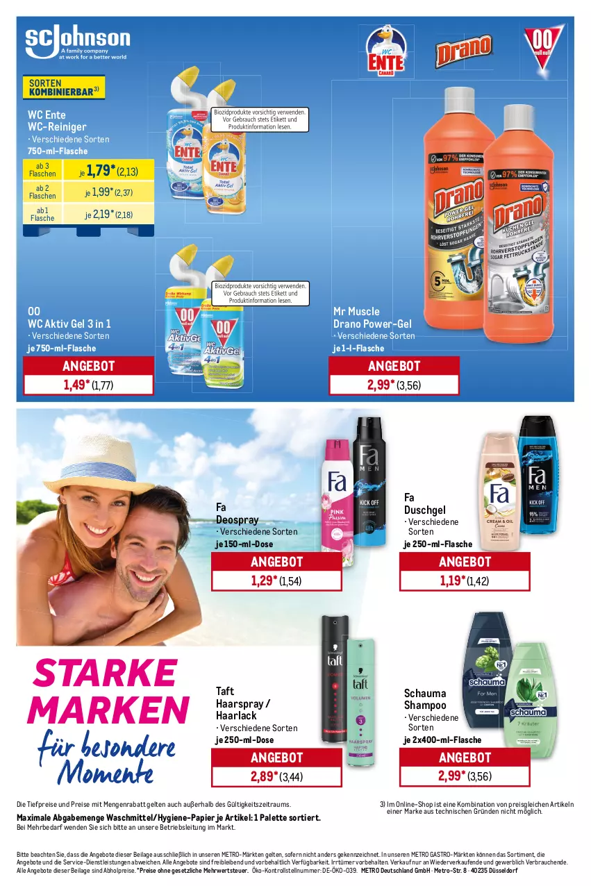 Aktueller Prospekt Metro - Starke Marken - von 04.08 bis 09.08.2025 - strona 16 - produkty: abholpreise, aktiv gel, angebot, angebote, arla, deo, deospray, duschgel, eis, ente, fa duschgel, flasche, Haarlack, haarspray, ilag, lack, Metro, metro gastro, Palette, papier, power-gel, Rauch, reiniger, reis, rwe, schauma, schauma shampoo, shampoo, Taft, Ti, tiefpreis, waschmittel, wc ente, wc-reiniger