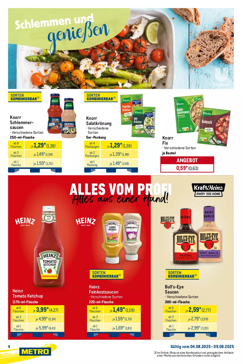 Aktueller Prospekt Metro - Starke Marken - von 04.08 bis 09.08.2025 - strona 4 - produkty: angebot, beutel, drink, eis, energy drink, feinkost, flasche, heinz, ketchup, knorr, knorr fix, lack, reis, salat, salatkrönung, sauce, saucen, schlemmersauce, schlemmersaucen, Ti, tiefpreis, tomato ketchup