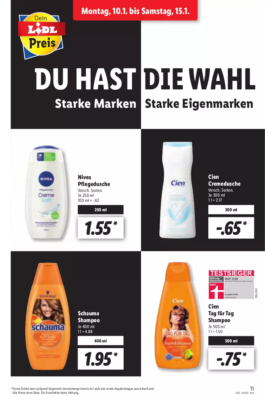 Aktueller Prospekt Lidl - Aktionsprospekt - von 10.01 bis 15.01.2022 - strona 11 - produkty: angebot, Cien, creme, cremedusche, dusche, eis, frucht, LG, nivea, pflegedusche, reis, schauma, schauma shampoo, shampoo, Ti, vita, ZTE