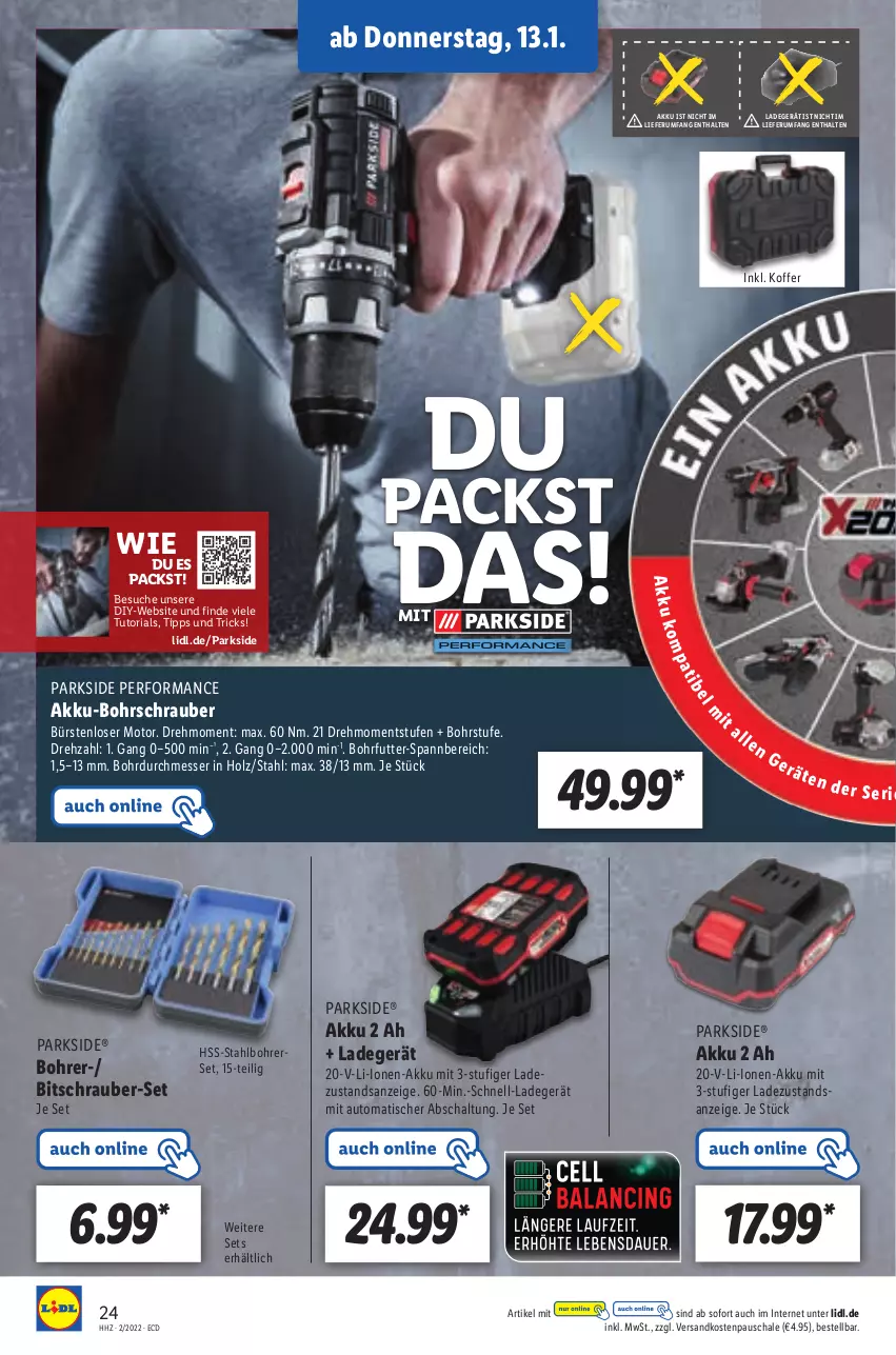 Aktueller Prospekt Lidl - Aktionsprospekt - von 10.01 bis 15.01.2022 - strona 24 - produkty: akku, akku-bohrschrauber, auto, Bohrerset, Bohrschrauber, Holz, koffer, ladegerät, messer, ndk, Parkside, Ria, rum, Schal, Schale, Ti, tisch