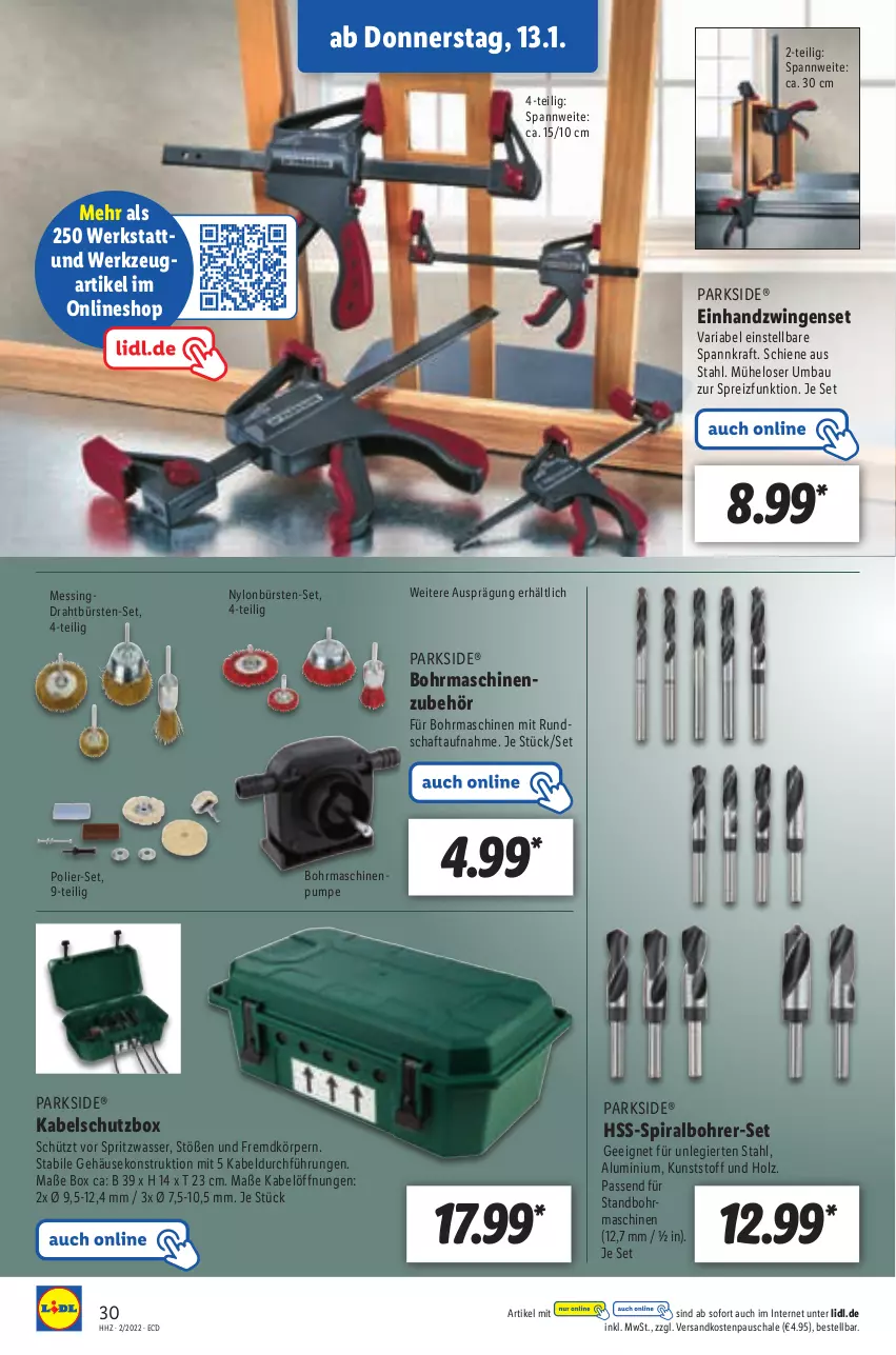 Aktueller Prospekt Lidl - Aktionsprospekt - von 10.01 bis 15.01.2022 - strona 30 - produkty: Bau, Bohrer-Set, Draht, Holz, kraft, ndk, Parkside, Ria, Schal, Schale, Ti, wasser, werkzeug