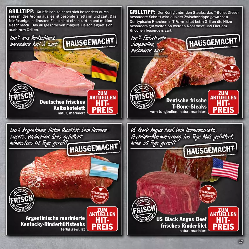 Aktueller Prospekt Hit - Prospekte - von 16.05 bis 04.06.2022 - strona 17 - produkty: beef, eis, elle, erde, filet, fleisch, gewürz, grill, grilltipp, hüftsteak, hüftsteaks, jungbullen, Kalbfleisch, kalbskotelett, kotelett, lack, mac, mais, natur, reis, rind, rinder, rinderfilet, roastbeef, steak, steaks, Ti, tuc