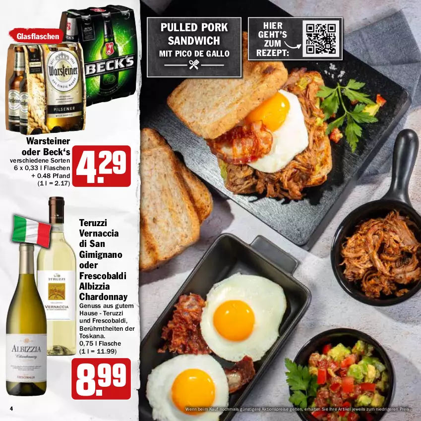 Aktueller Prospekt Hit - Prospekte - von 16.05 bis 04.06.2022 - strona 4 - produkty: ACC, aktionspreis, aldi, chardonnay, eis, flasche, gallo, glasflasche, nuss, Pulled Pork, reis, rezept, sandwich, steiner, Ti, warsteiner