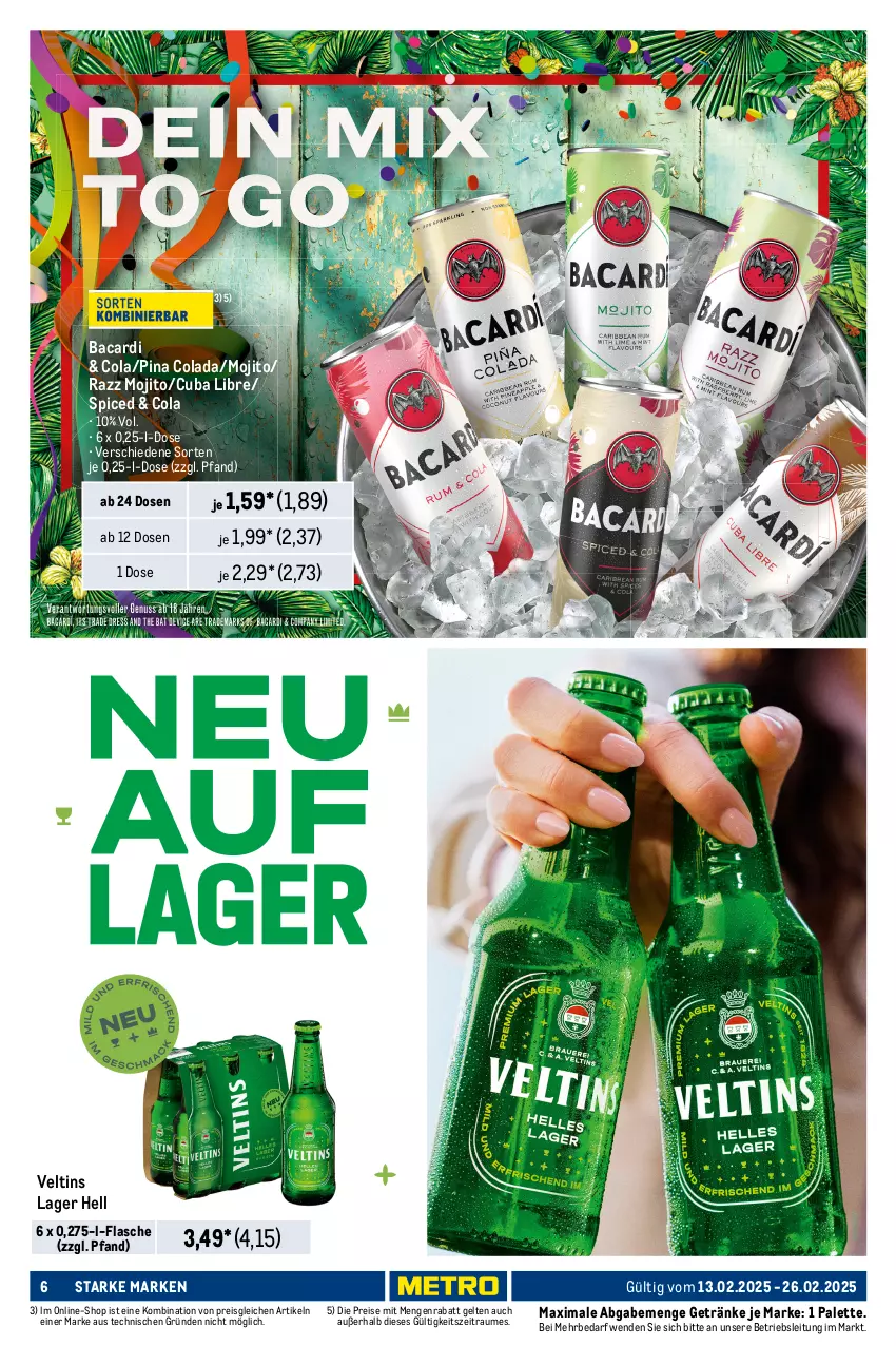 Aktueller Prospekt Metro - Starke Marken - von 13.02 bis 26.02.2025 - strona 6 - produkty: bacardi, blend-a-med, body, bodylotion, cola, creme, deo, deo roll-on, dusche, eis, feuchtigkeitscreme, flasche, getränk, getränke, gillette, Lotion, mac, mach3, mojito, nivea, Palette, pantene, pantene pro-v, pflegedusche, pro-v, reis, roll-on, shampoo, spülung, Systemklingen, Ti, veltins, zahncreme