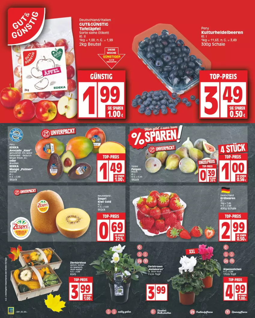 Aktueller Prospekt Edeka - Angebote der Woche - von 09.10 bis 14.10.2023 - strona 2 - produkty: avocado, beere, beeren, beutel, deka, eis, elle, heidelbeere, heidelbeeren, kiwi, kiwifruit, korb, mango, nuss, pflanze, reis, rosen, Schal, Schale, tafeläpfel, Ti, top-preis, topf, zespri, ZTE