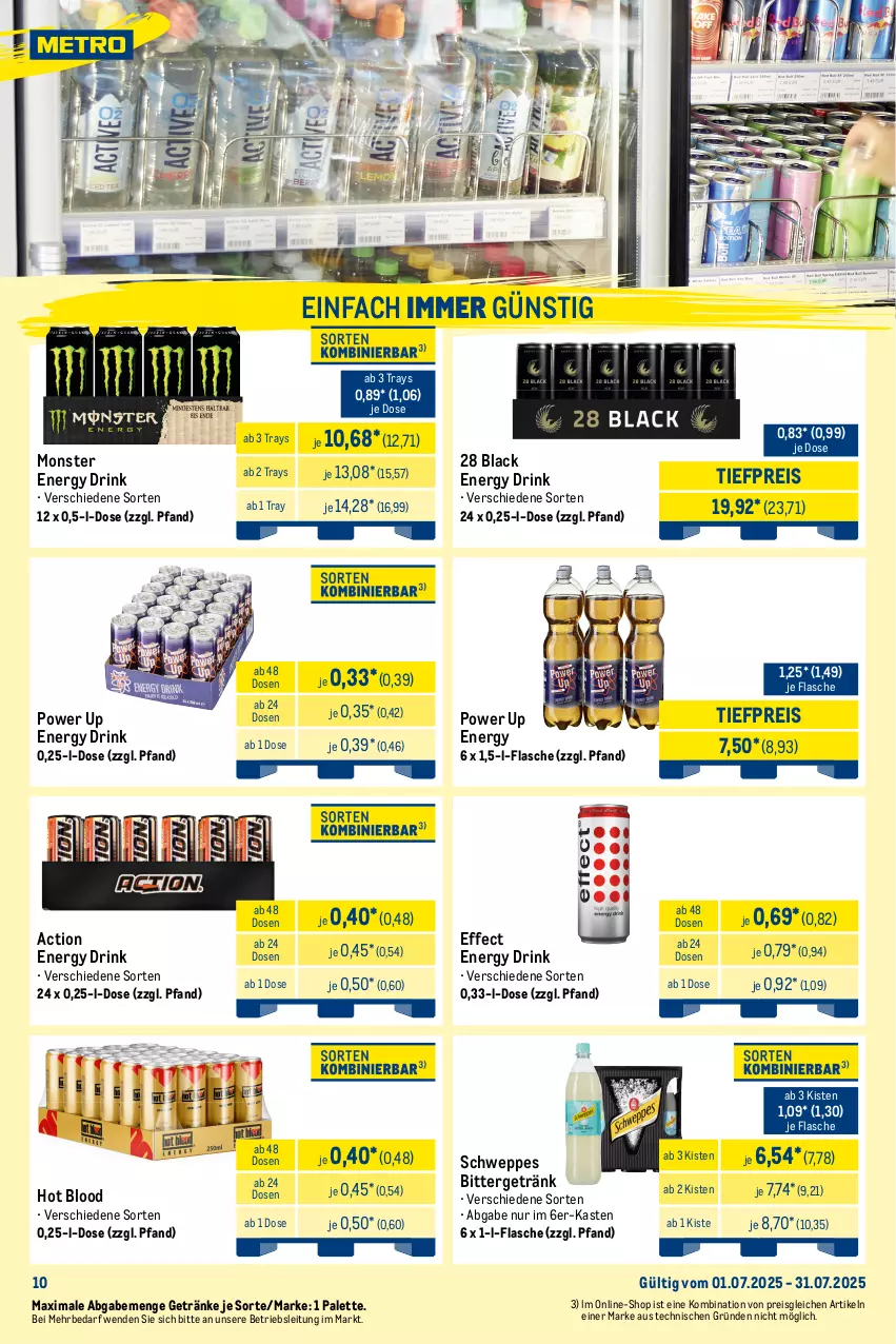 Aktueller Prospekt Metro - Monats-Mix - von 01.07 bis 31.07.2025 - strona 10 - produkty: Alwa, brunnen, drink, Effect, eis, eiskaffee, energy drink, flasche, gerolsteine, gerolsteiner, getränk, getränke, hochwald, kaffee, kakao, lack, milch, mineralwasser, monster, Monster Energy, Palette, reis, schweppes, steiner, Ti, tiefpreis, vita, volvic, wasser