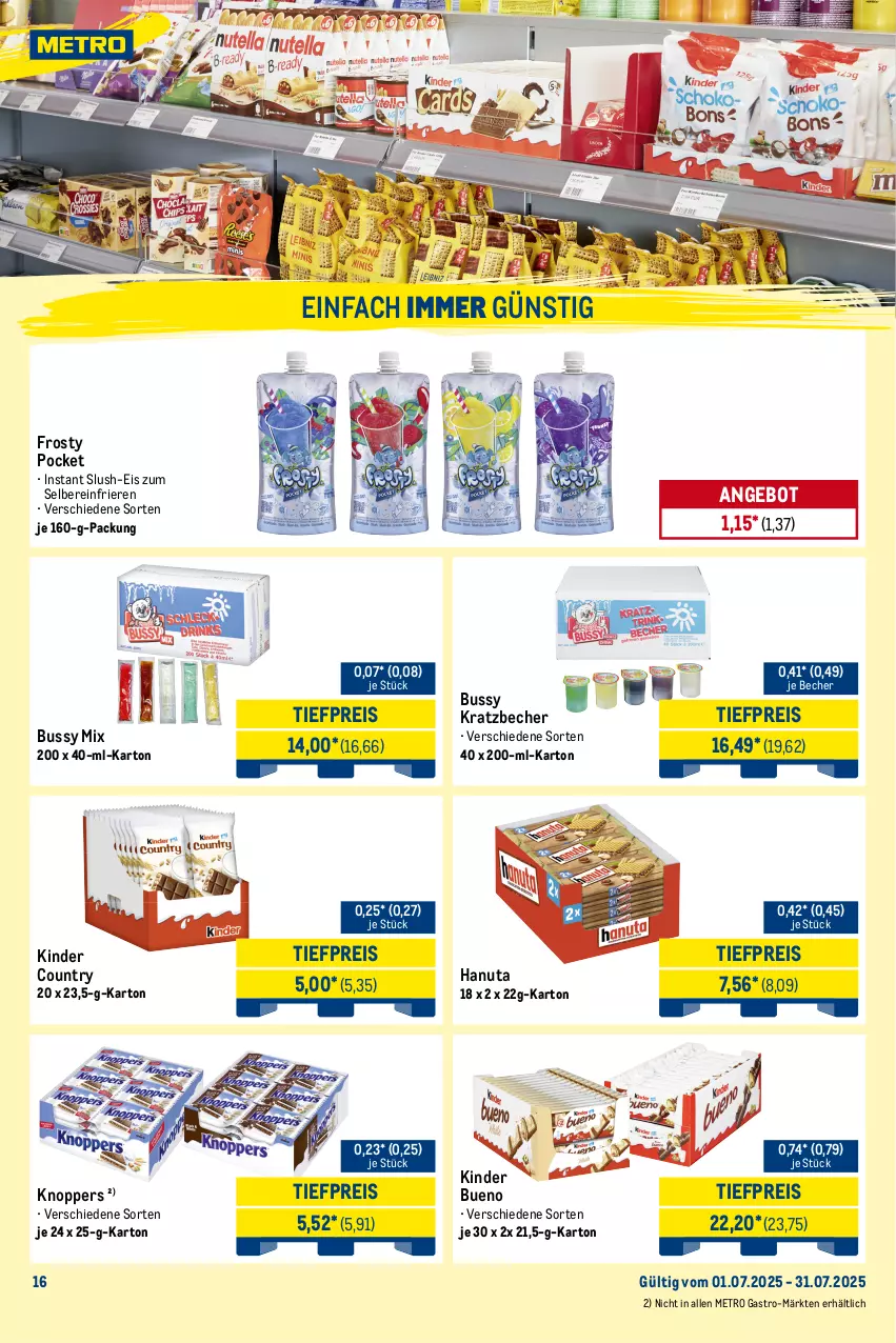 Aktueller Prospekt Metro - Monats-Mix - von 01.07 bis 31.07.2025 - strona 16 - produkty: angebot, Becher, beutel, decke, Deckel, eis, hanuta, kaffee, Kinder, kinder bueno, kinder country, kitkat, knoppers, lion, Metro, metro gastro, nestlé, reis, sahne, Ti, tiefpreis, zucker