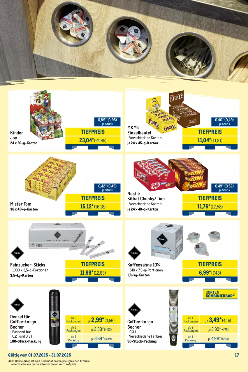 Aktueller Prospekt Metro - Monats-Mix - von 01.07 bis 31.07.2025 - strona 17 - produkty: angebot, Becher, beutel, decke, Deckel, eis, hanuta, kaffee, Kinder, kinder bueno, kinder country, kitkat, knoppers, lion, Metro, metro gastro, nestlé, reis, sahne, Ti, tiefpreis, zucker