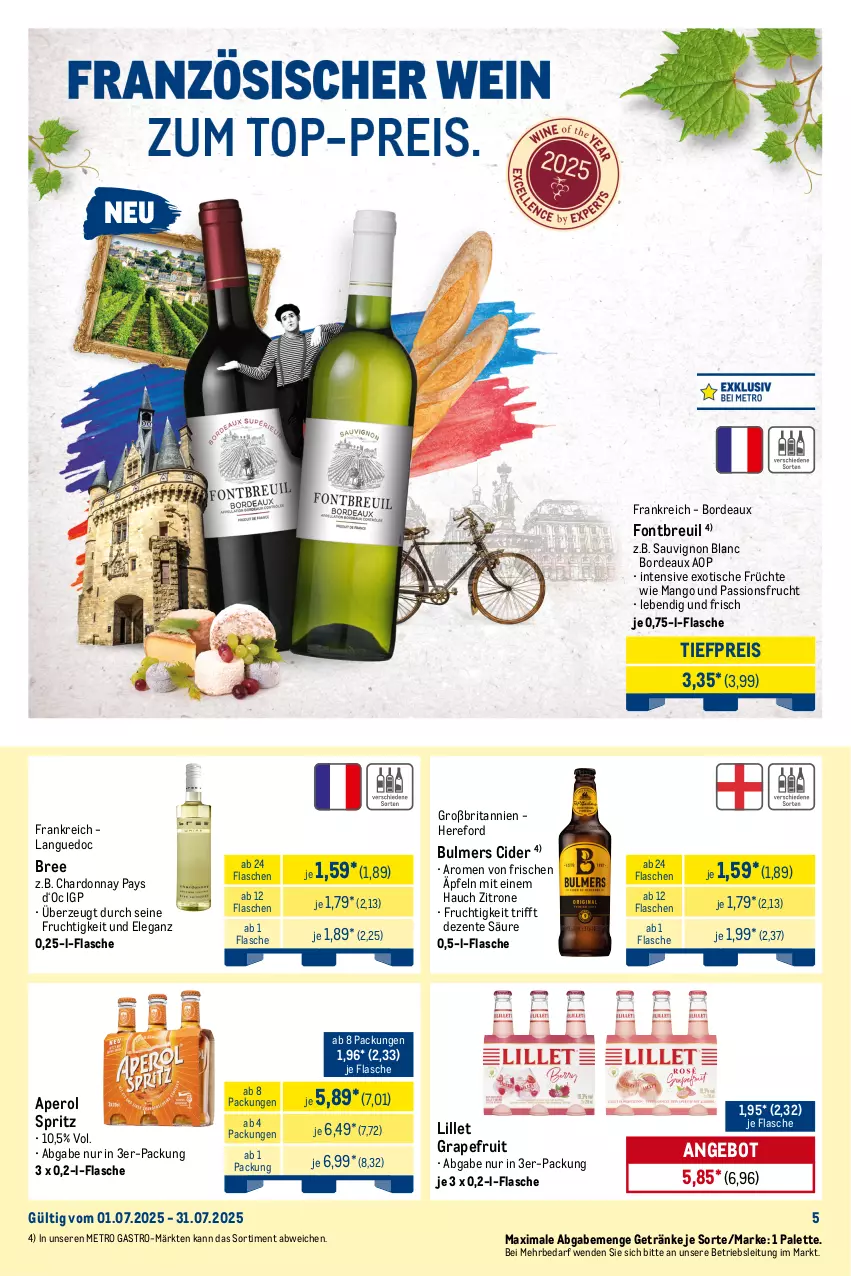 Aktueller Prospekt Metro - Monats-Mix - von 01.07 bis 31.07.2025 - strona 5 - produkty: angebot, aperol, Apple, bombay sapphire, bree, brita, chardonnay, cider, cola, eis, ente, flasche, frucht, früchte, getränk, getränke, grapefruit, Havana Club, jack daniel, jim beam, lillet, limette, limo, Malibu, mango, melone, Metro, metro gastro, Mett, moskovskaya, Palette, passionsfrucht, reis, sapphire, sauvignon, sauvignon blanc, sim, sprite, Ti, tiefpreis, tisch, tonic, vodka, wasser, wassermelone, zitrone