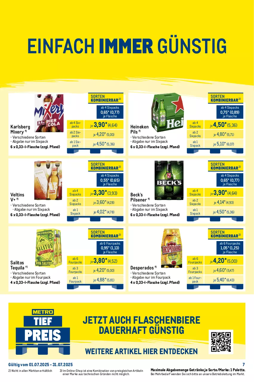 Aktueller Prospekt Metro - Monats-Mix - von 01.07 bis 31.07.2025 - strona 7 - produkty: auer, bier, Biere, bitburger, burger, decke, desperados, eis, flasche, getränk, getränke, gin, heineken, karlsberg, karlsberg mixery, krombache, krombacher, krombacher pils, Mixer, mixery, Palette, pils, pilsener, premium pils, reis, tequila, Ti, veltins