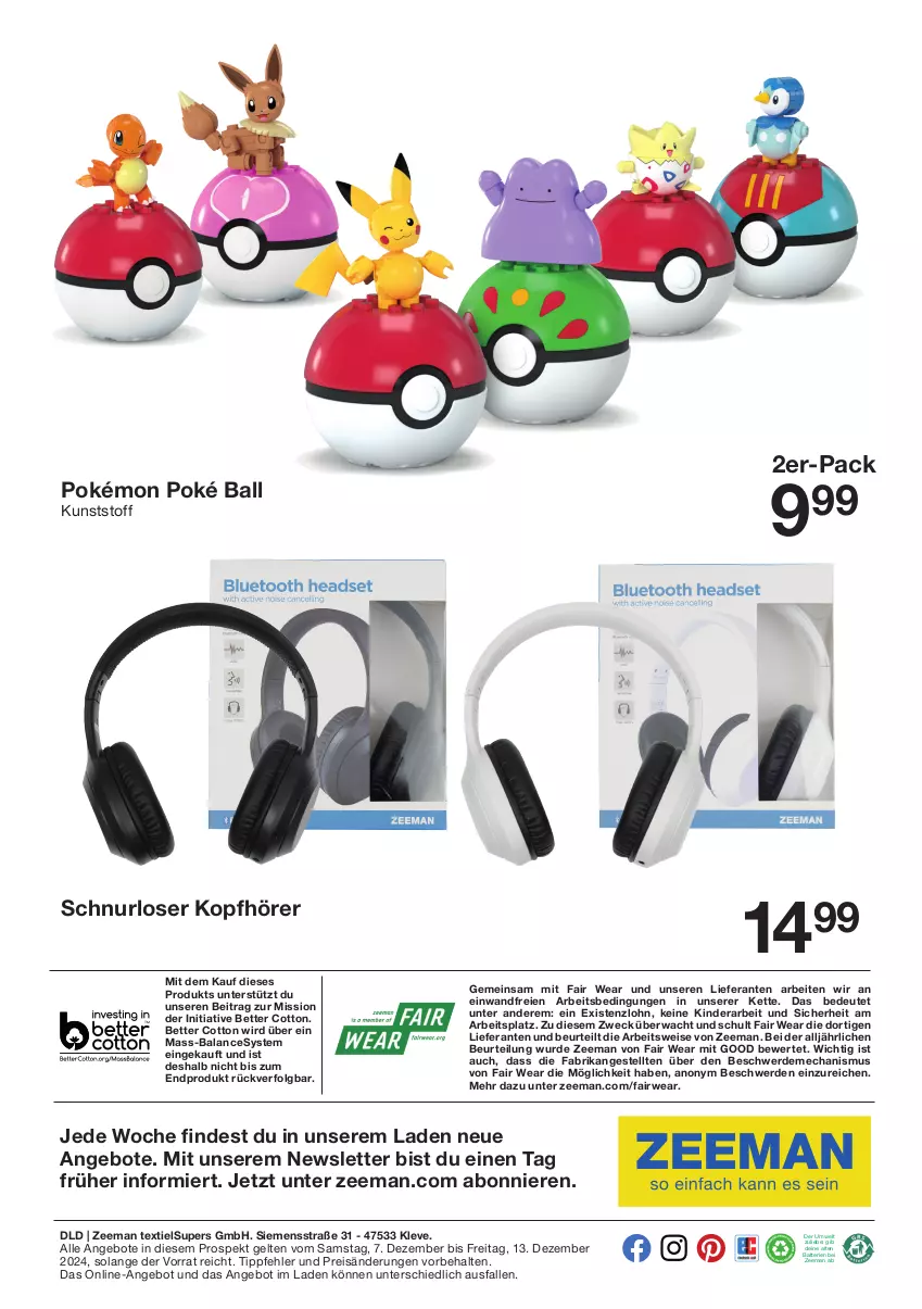 Aktueller Prospekt Zeeman - Prospekte - von 07.12 bis 13.12.2024 - strona 13 - produkty: angebot, angebote, ball, batterie, batterien, bett, eis, erde, Kette, Kinder, kopfhörer, LG, reis, rwe, siemens, Ti, weck