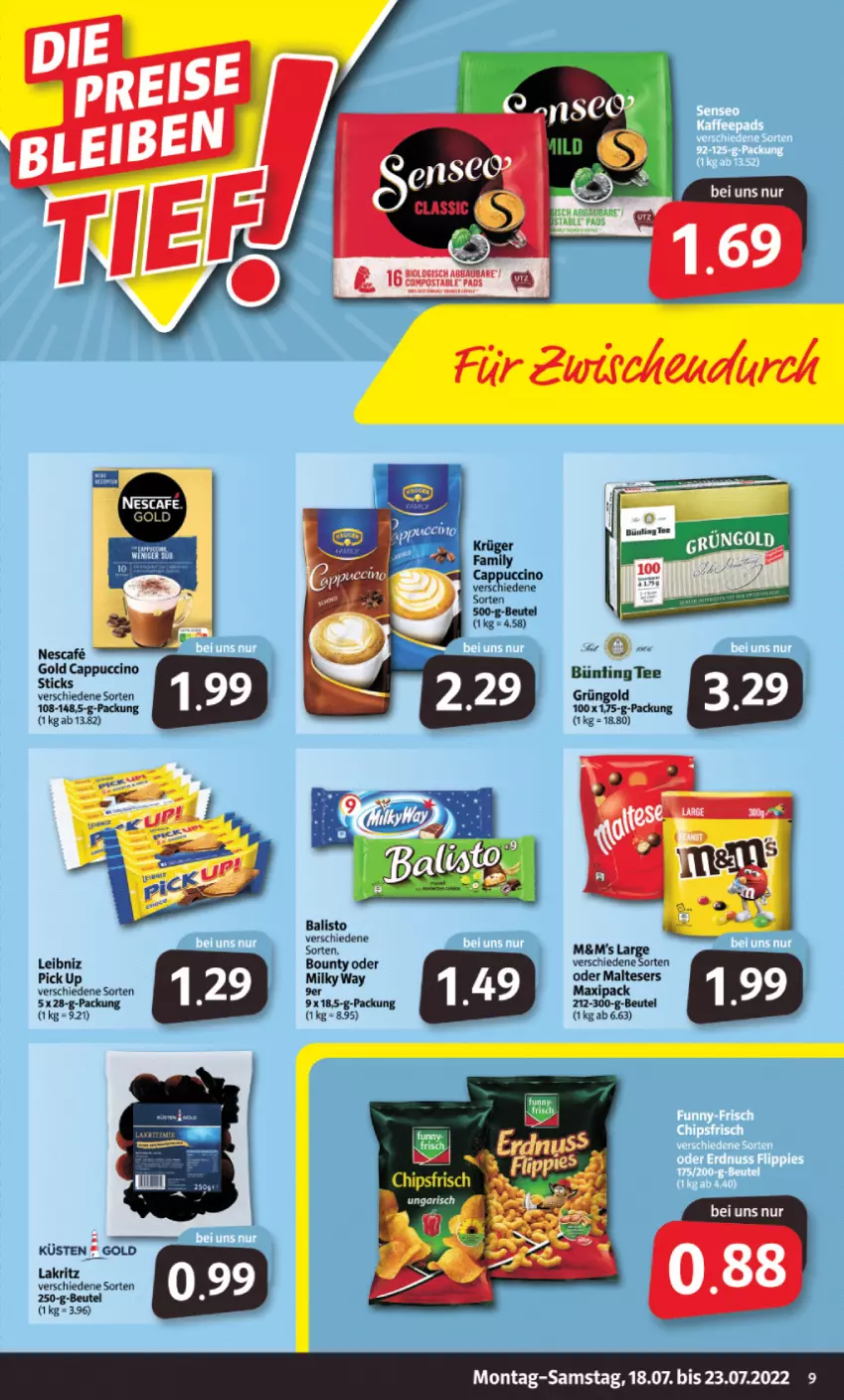 Aktueller Prospekt Markant - Prospekte - von 18.07 bis 23.07.2022 - strona 9 - produkty: balisto, beutel, bounty, bünting tee, Cap, cappuccino, cin, krüger, Lakritz, leibniz, malteser, milky way, nescafe, tee, Ti