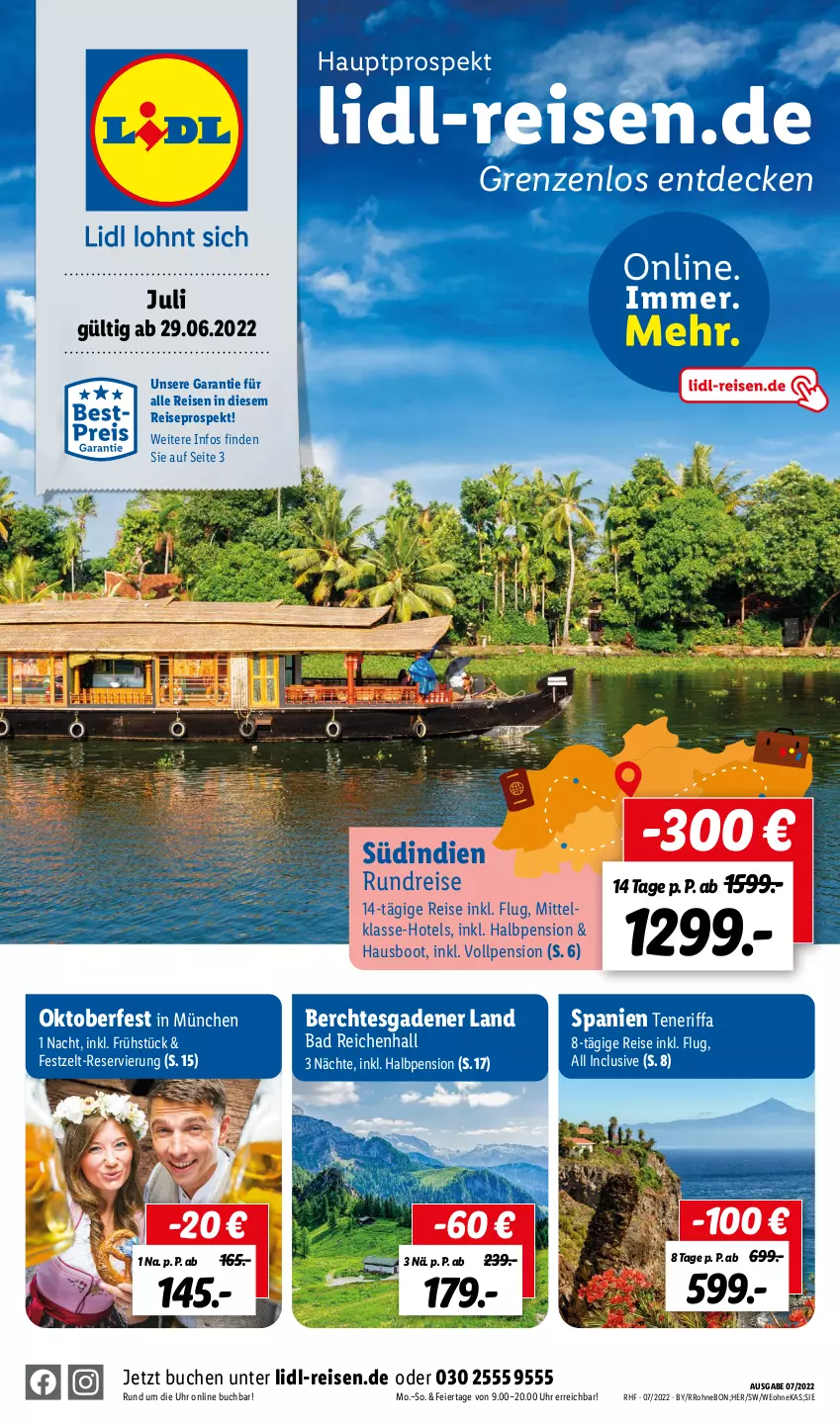 Aktueller Prospekt Lidl - Monatliche Reise-Highlights (SÜD) - von 29.06 bis 31.08.2022 - strona 1 - produkty: Bad, buch, decke, eier, eis, reis, Ti, uhr, usb, Zelt