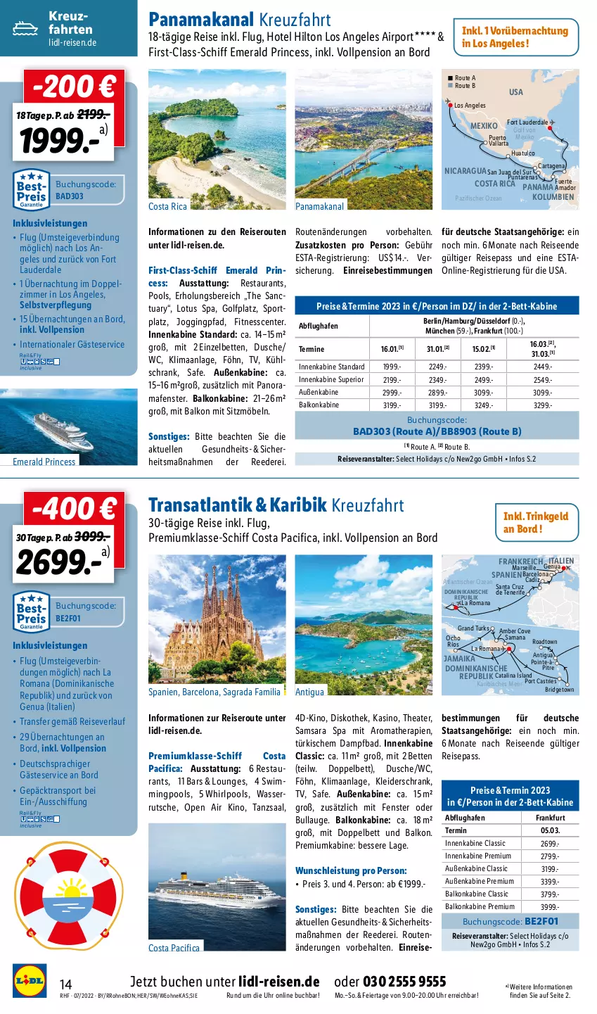 Aktueller Prospekt Lidl - Monatliche Reise-Highlights (SÜD) - von 29.06 bis 31.08.2022 - strona 14 - produkty: Amber, Bad, balkonkabine, bett, Betten, buch, Cif, dusche, eier, eis, elle, ente, fenster, fisch, fische, Fischer, Gesundheit, gin, inklusivleistungen, kleid, kleider, kleiderschrank, mars, möbel, pool, reis, reiseveranstalter, reiseverlauf, Schrank, Sport, Thea, Ti, tisch, uhr, wasser, Whirlpool