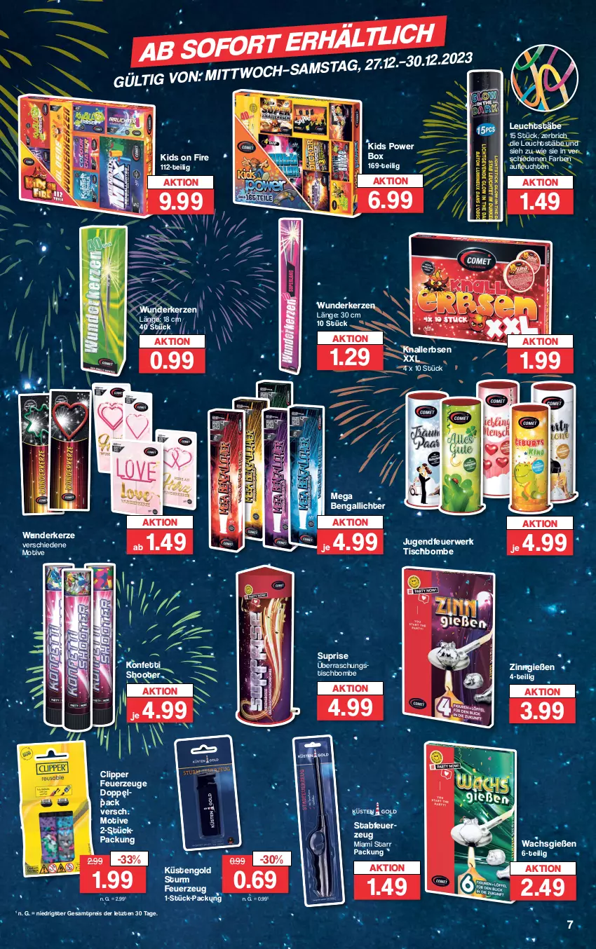 Aktueller Prospekt Famila - Prospekte - von 28.12 bis 30.12.2023 - strona 7 - produkty: eis, erbsen, Feuerzeug, Jugendfeuerwerk, kerze, Knallerbsen, küstengold, Leuchte, leuchten, reis, rwe, Ti, tisch, ZTE